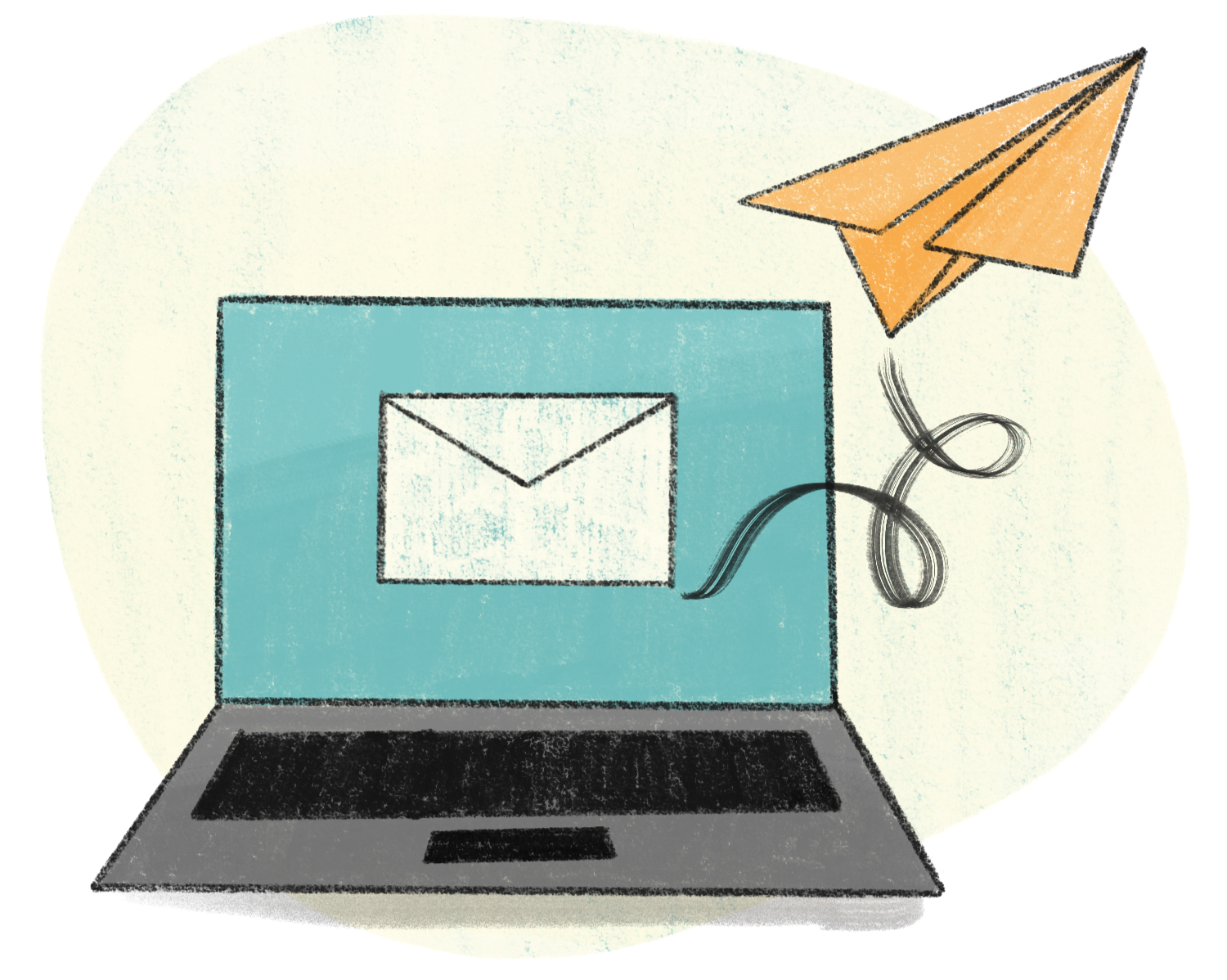 Icon of a laptop, showing an email being sent