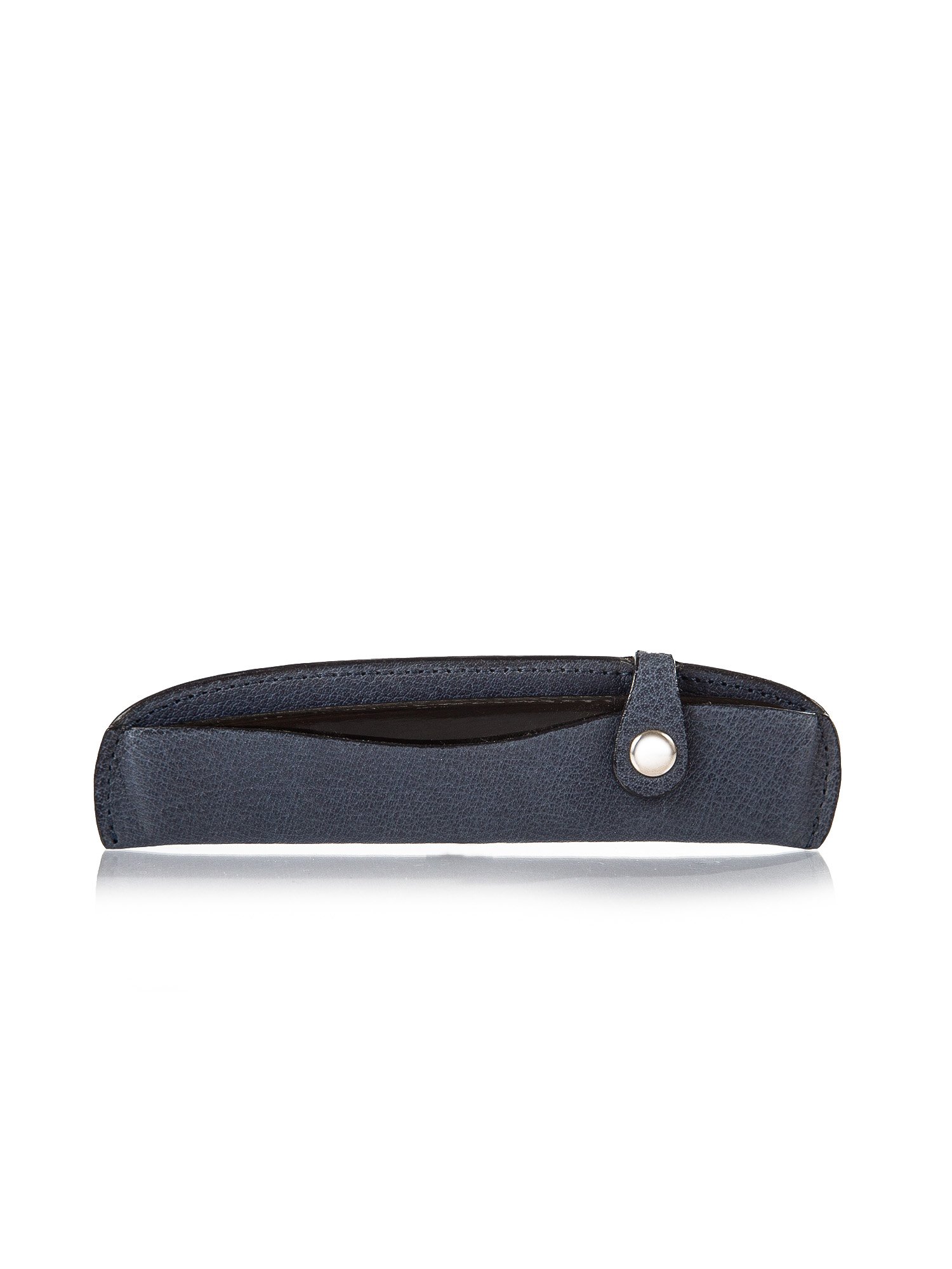 Genuine horn pocket size double tooth baguette with blue buffalo leather cas