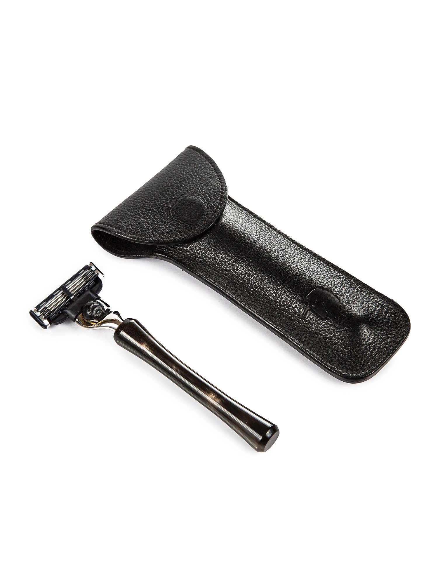 Genuine horn Mach 3 razor with leather case