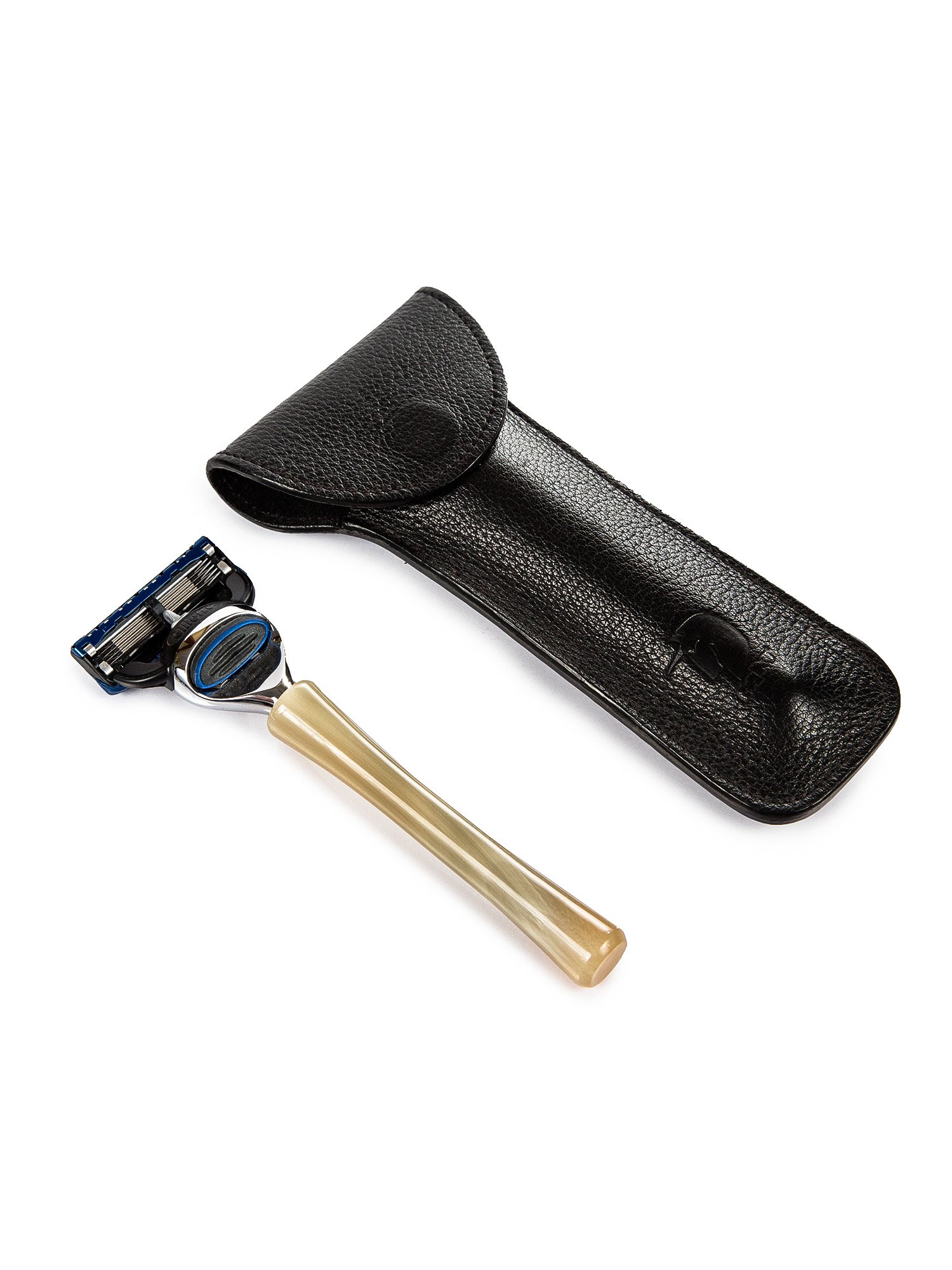 Genuine horn Fusion razor with leather case