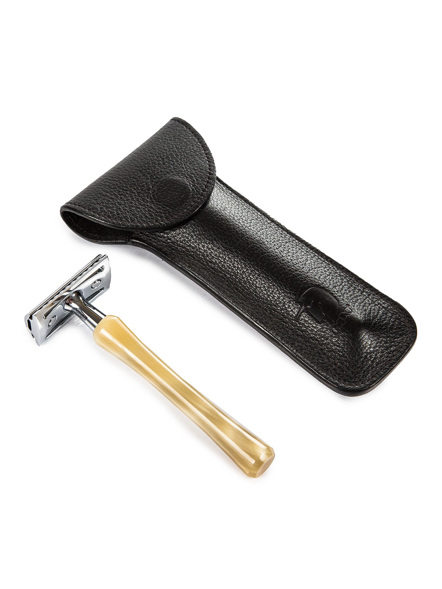 Genuine horn safety razor with leather case