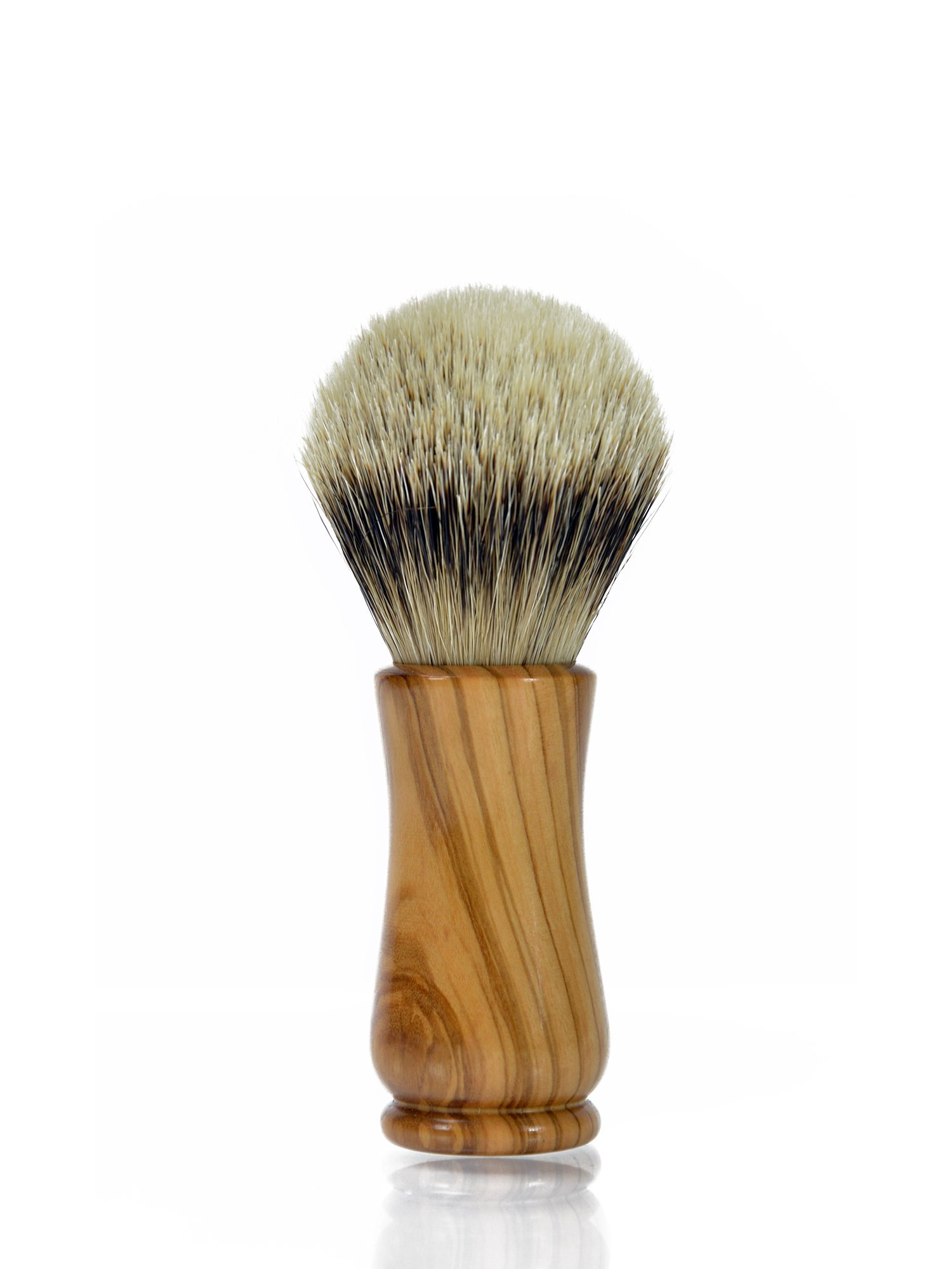 Italian olive wood shaving brush with silvertip badger hair