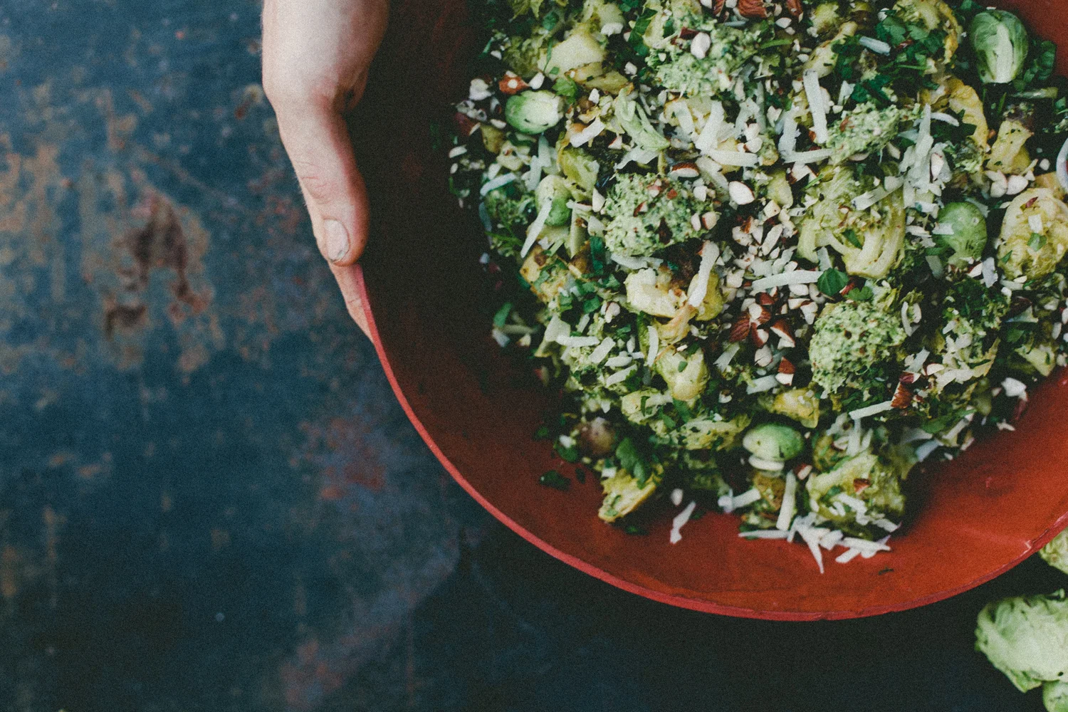 Salad of potatoes, brussels sprouts & sprout top pesto + planting notes