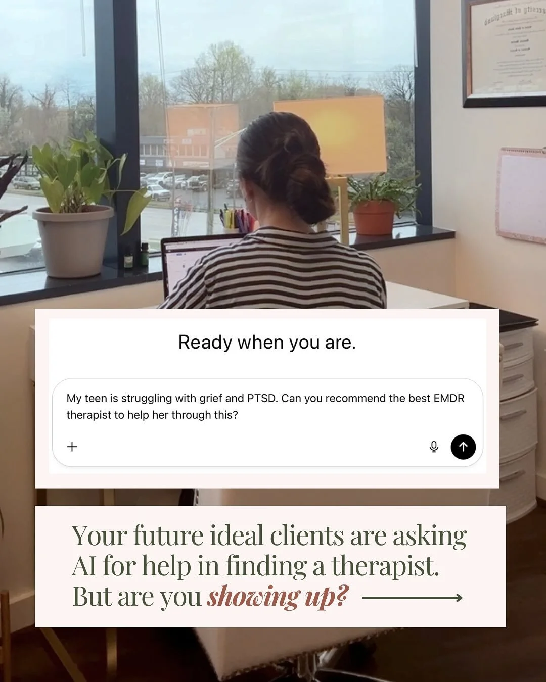 AI is the new word of mouth 👄 

And I am spending all of October inside the Practice Accelerator helping therapists learn how to start showing up on AI searches.

38% of mental health queries are coming through platforms like ChatGPT, Claude and Per