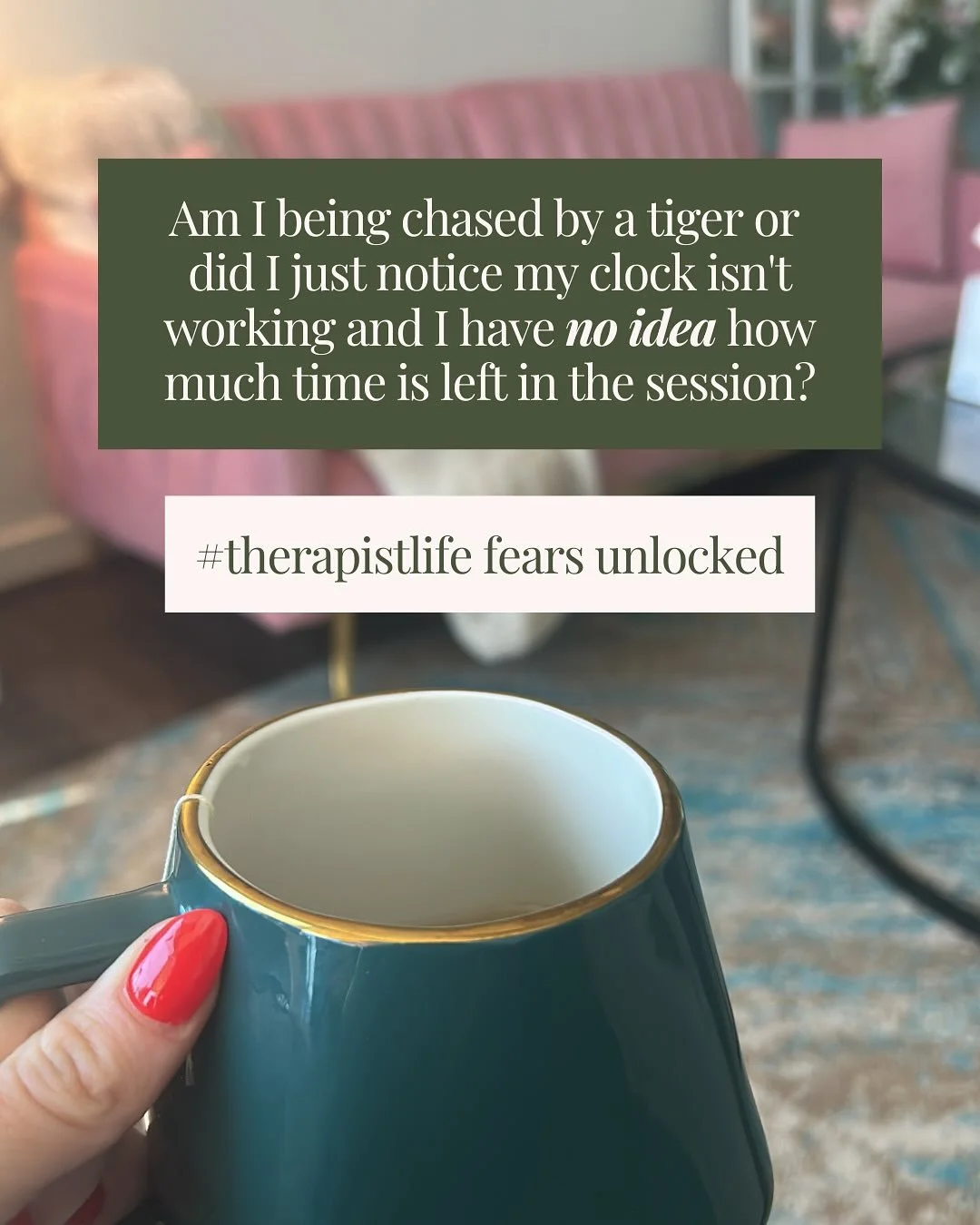 Top therapist fears unlocked, what did I miss? 

Coughing non stop.
Clock not working.
Realizing your 10AM is in therapy bc of someone you personally know. 
Internet glitching at literally the worst time. 

Therapists, would have u experienced that g