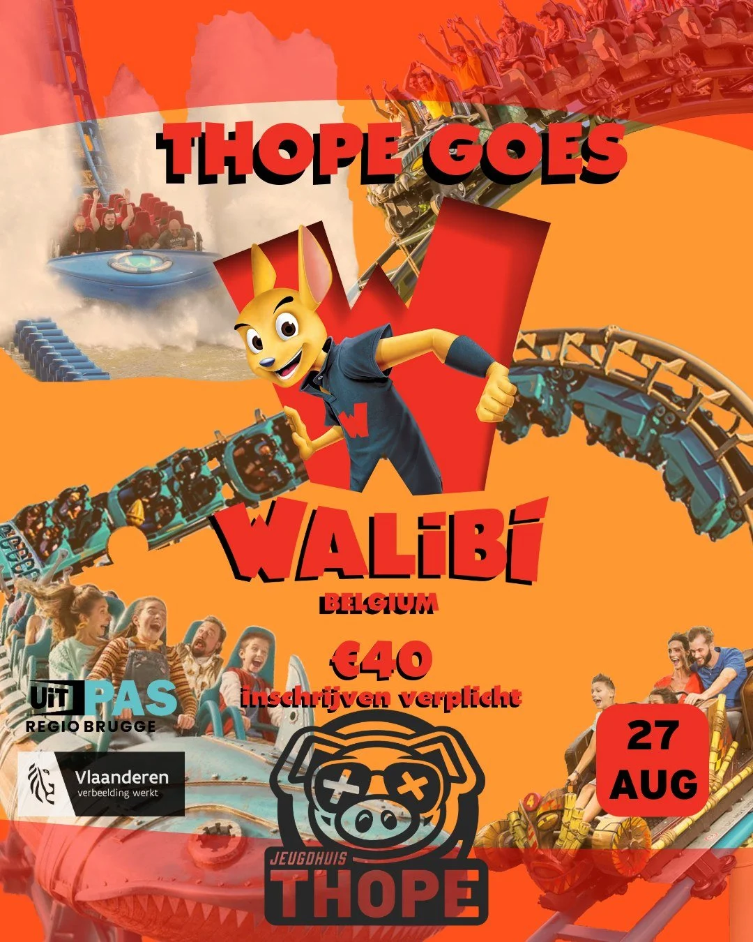 ‼️ Niet vergeten: morgen = WALIBI! 🎢🥳
We spreken af om 7u30 aan de achterkant van station Brugge (kant Sint-Michiels), aan de ingang. ⏰Kom zeker op tijd! 

🎒 Vergeet je rugzak niet met:
🍴 een lunch
🥤 een drankje
💸 eventueel een centje 

Tot mor