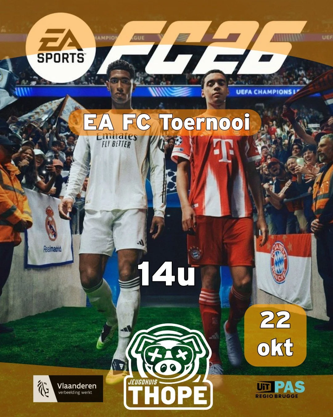 โฝ EA FC Toernooi @ Jeugdhuis Thope ๐ฎ
Ben jij de beste virtuele voetballer van Thope? Kom het bewijzen op 22 oktober!
๐ Deuren open om 14u,
๐ฎ Toernooi start kort daarna.
Kies je team, toon je skills en strijd om de eer (en eeuwige roem)! ๐ช
๐ J