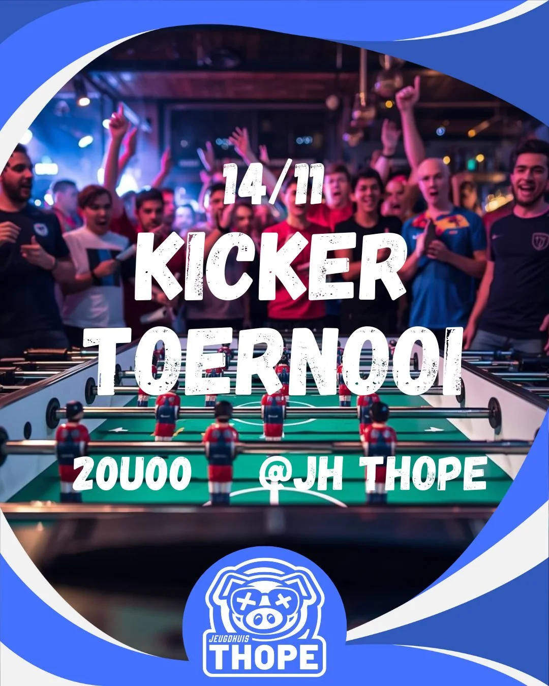 🍺VRIJDAGBAR🍺

Vrijdag 14 november organiseert JeugdhuisThope een groots tafelvoetbal toernooi ⚽!! Iedereen is welkom vanaf 20u00 in de kleine zaal, en inschrijven is mogelijk tot 21u30. Zoek dus alvast een partner en wie weet nemen jullie de trofee