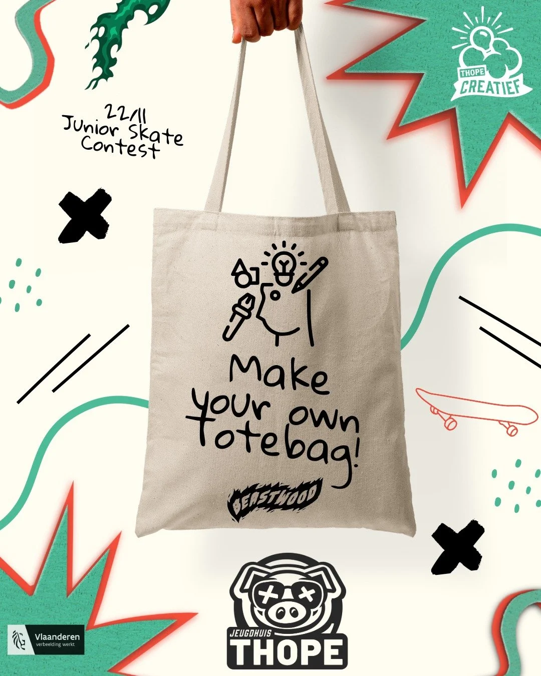 🛹🔥 Jeugdhuis Thope @ Junior Skate Riot! 🔥🛹

Zaterdag 22 november zijn wij van 12u tot 16u aanwezig in Beastwood Brugge tijdens de Junior Skate Riot skate contest!

Samen met Beastwood Brugge organiseren we een volledig gratis workshop totebags pi