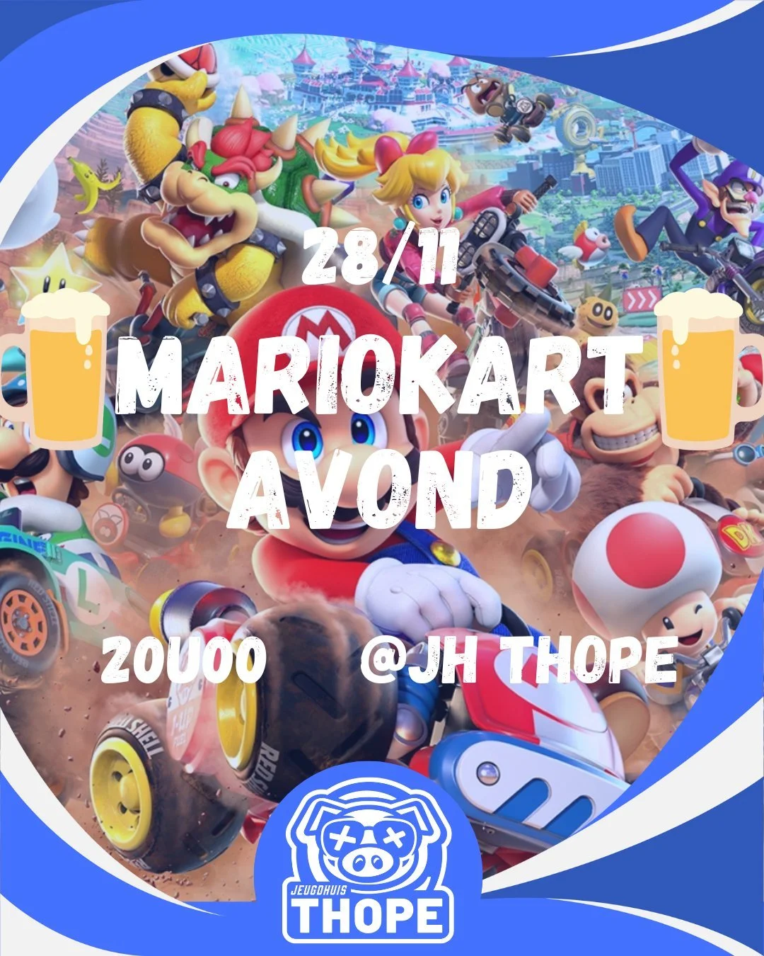 🍺VRIJDAGBAR🍺

Deze vrijdag (28/11) opent Jeugdhuis Thope weer de deuren van de kleine zaal, en zal de Nintendo Switch ge&iuml;nstalleerd klaar staan met het spel van de avond: Mario Kart 🚗🚦!!! Neem het tegen elkaar op en kom als eerste aan de fin