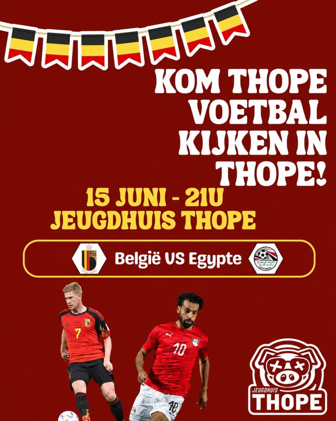 Volgende maandag is het eindelijk zover: de eerste WK-wedstrijd van onze Rode Duivels! 

Om 21u nemen ze het op tegen Egypte in hun eerste wedstrijd van het toernooi. Een belangrijke eerste stap richting de volgende ronde, dus alle steun is welkom!

