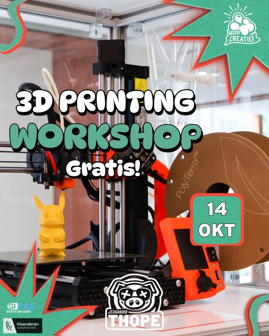 Volgende week woensdag is er een gratis workshop 3D printing in ons jeugdhuis. Kom zeker eens af om kennis te maken met onze 3D-printer!!