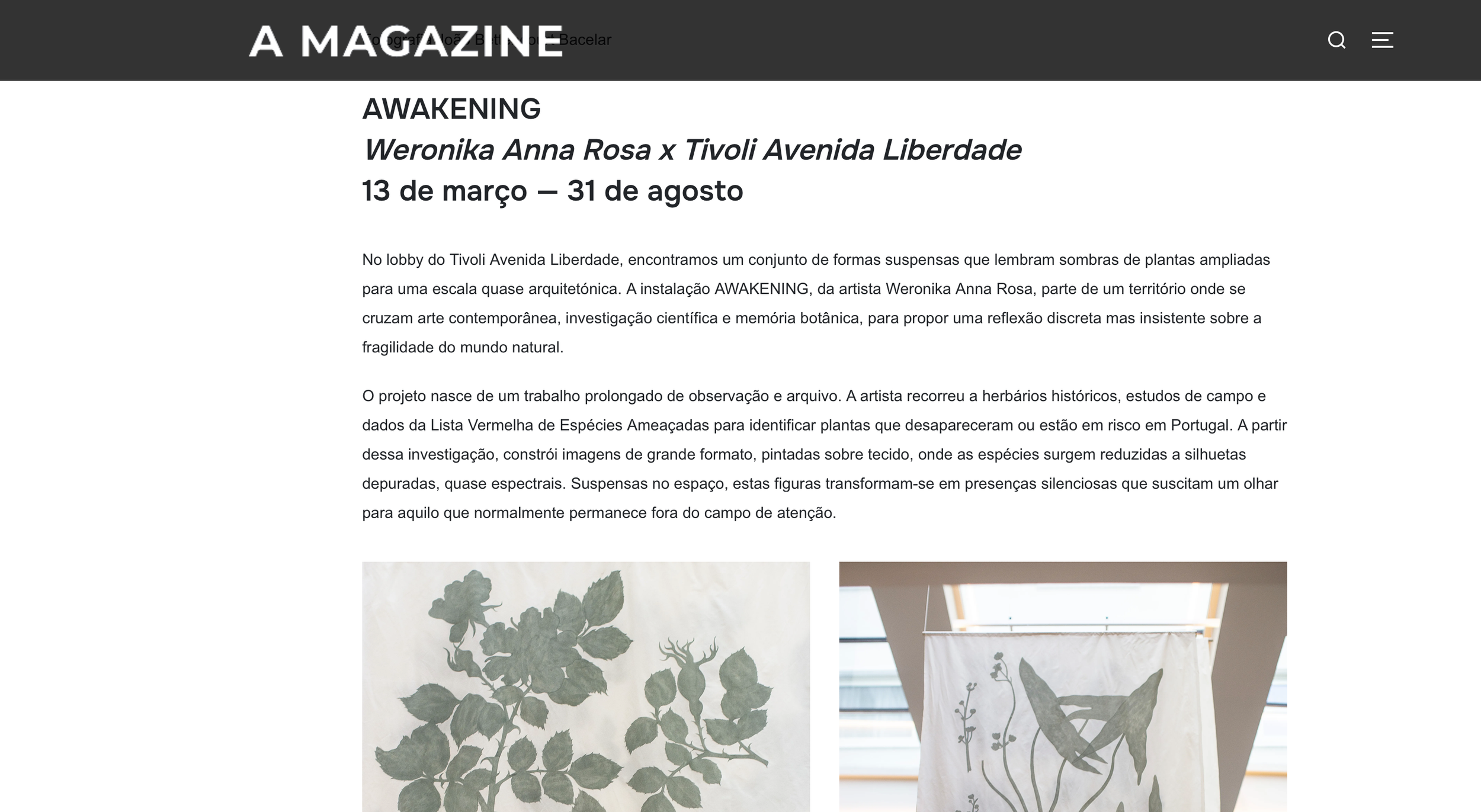 AWAKENING de Weronika Anna Rosa no Hotel Tivoli - A Magazine, March 2026