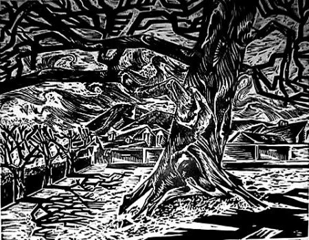 Landscape with age-old tree