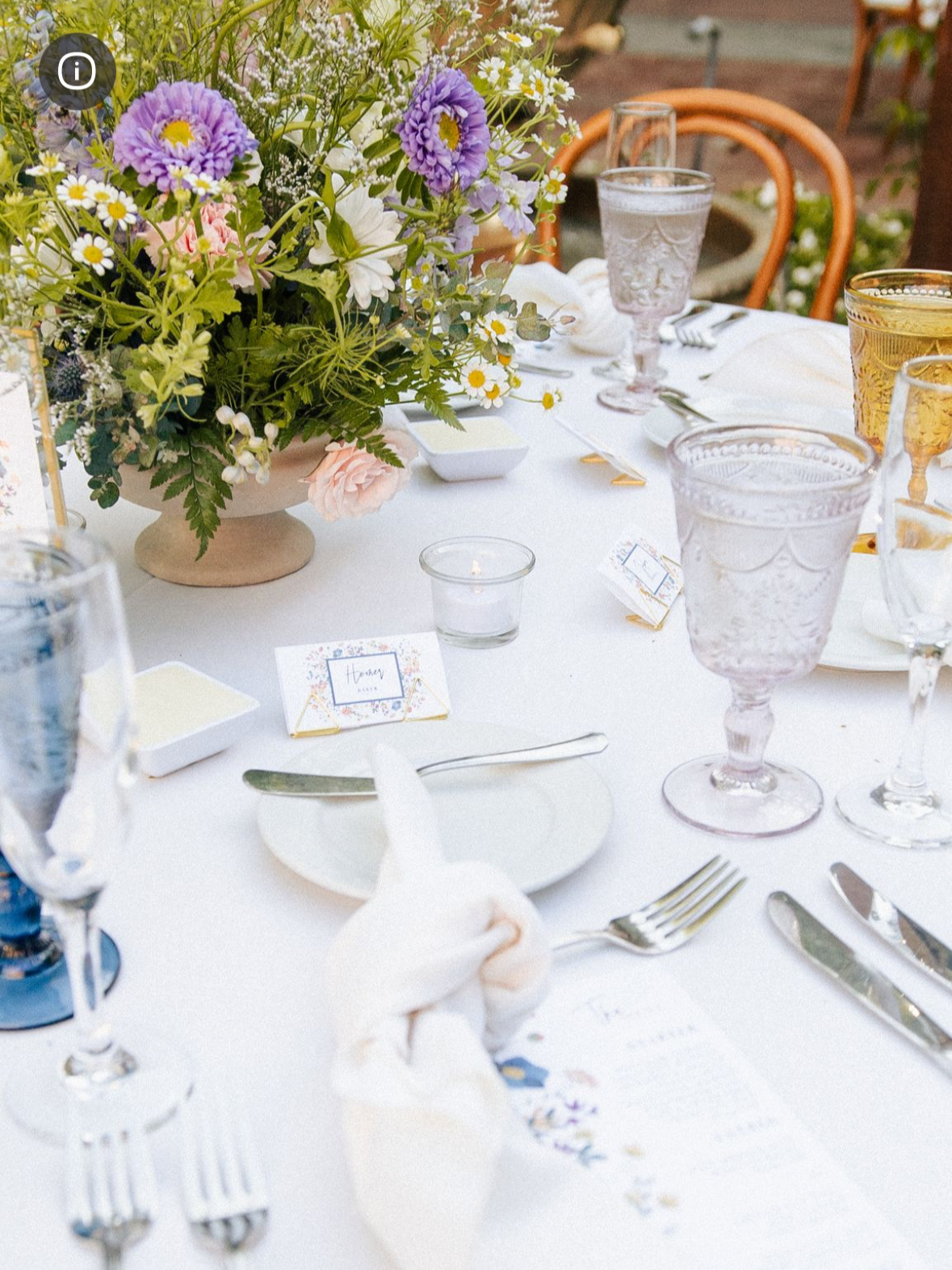 Wildflower centerpieces at Franciscan Gardens