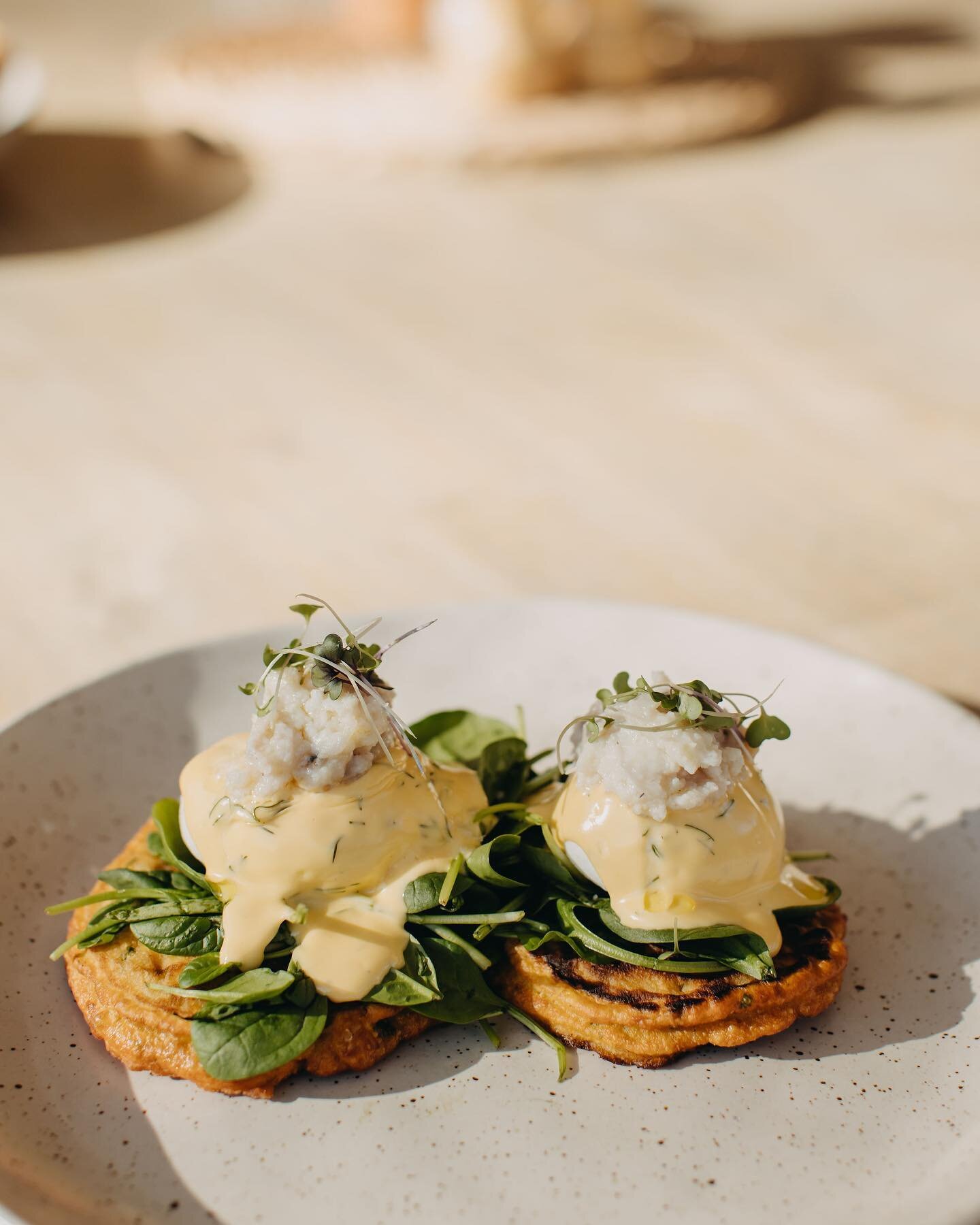 Our Sweetcorn fritters, poached eggs, dill hollandaise with blue swimmer crab is a must try