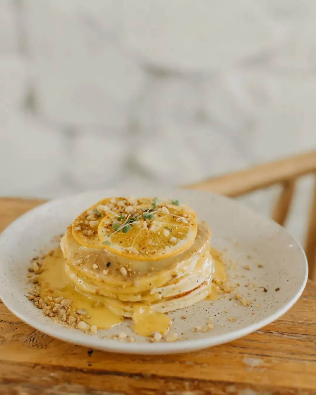 Easter Monday calls for something special. Orange + poppy seed pancakes with orange curd and pistachio praline, the perfect way to enjoy your day at the Farmhouse.

Walk-ins welcome or book ahead.