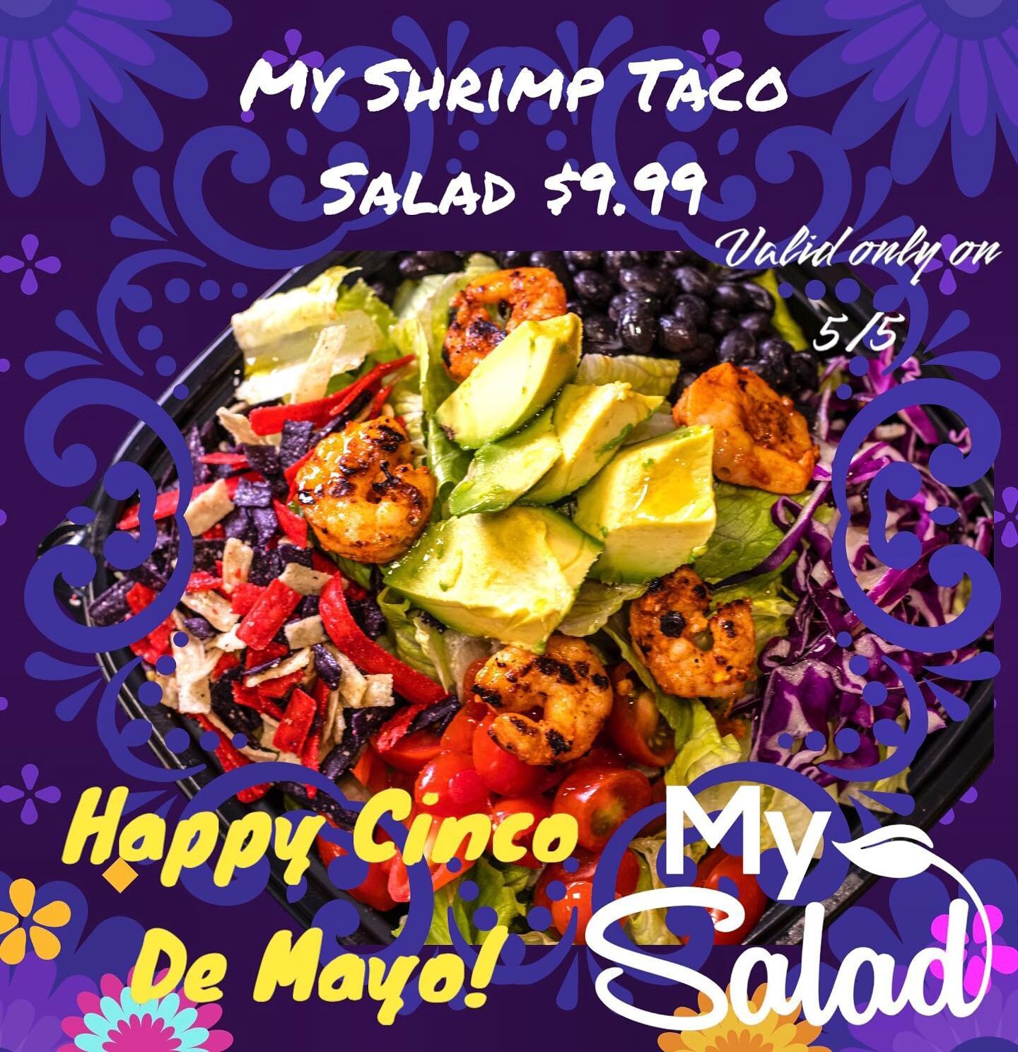 Happy Cinco De Mayo! We are here to help you saladbrate with My  delicious Shrimp Taco Salad! #cincodemayo #nationalsaladmonth #eatwelllookgoodfeelgreat #healthylunch