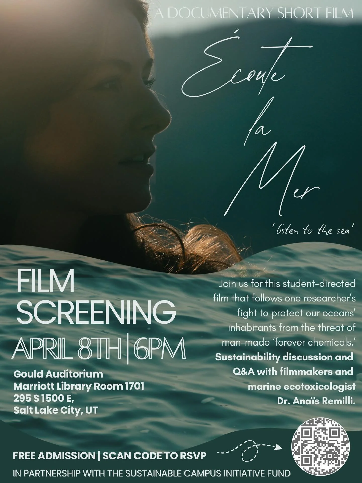 Attend the premiere of &Eacute;COUTE LA MER, a short documentary film directed by F&amp;MAD student filmmakers Manhattan Wood and Julia Petheram St. Andre, and stay afterward for a discussion on sustainability with the filmmakers and marine ecotoxico