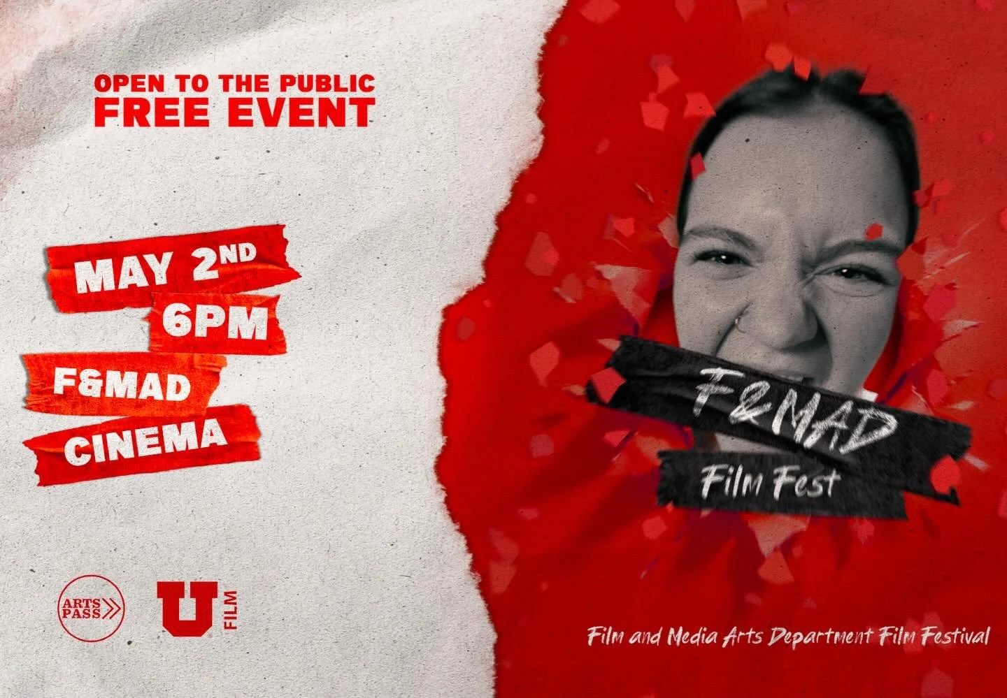 COMING SOON! F&amp;MAD Film Festival!!! May 2, 7pm, FMAB Cinema

The F&amp;MAD Film Fest is a juried screening of human-made films and media arts projects created by advanced undergraduate and graduate students in the Department of Film &amp; Media A