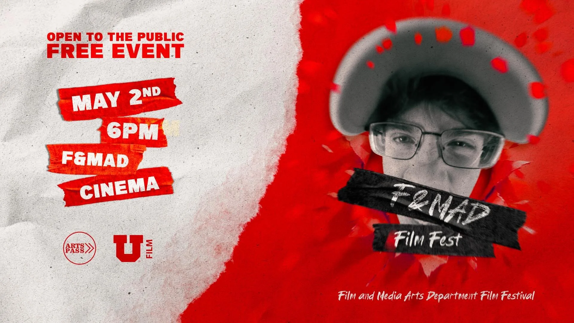 THIS SATURDAY! F&amp;MAD Film Festival!!! May 2, 6pm, FMAB Cinema. Come see &amp; celebrate the best work of Film &amp; Media Arts Students.

@uofuartspass @universityofutah @alsosisters