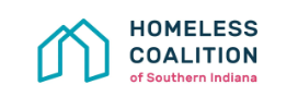 Logo of Homeless Coalition of Southern Indiana featuring a stylized house icon and text.
