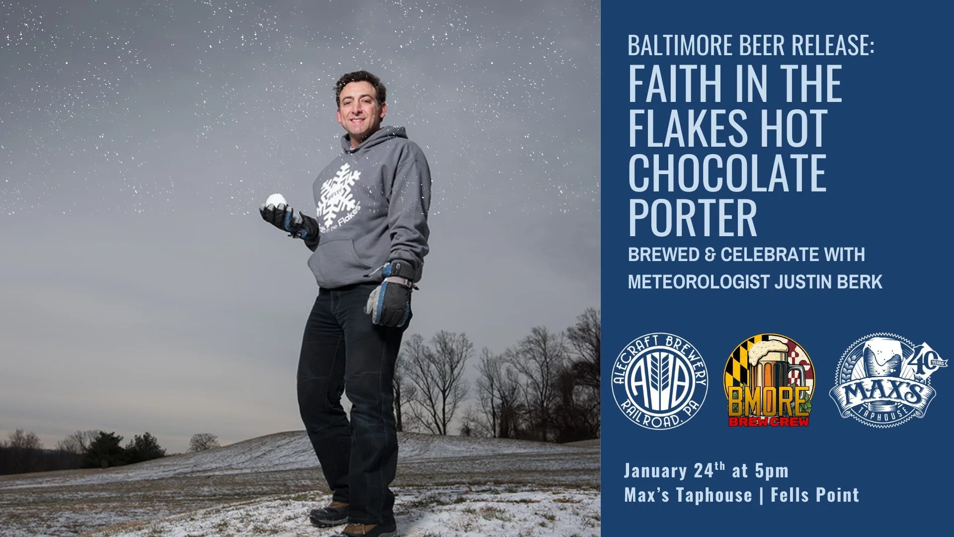 Baltimore Beer Release: Faith in Flakes Hot Chocolate Porter with Meteorologist Justin Berk