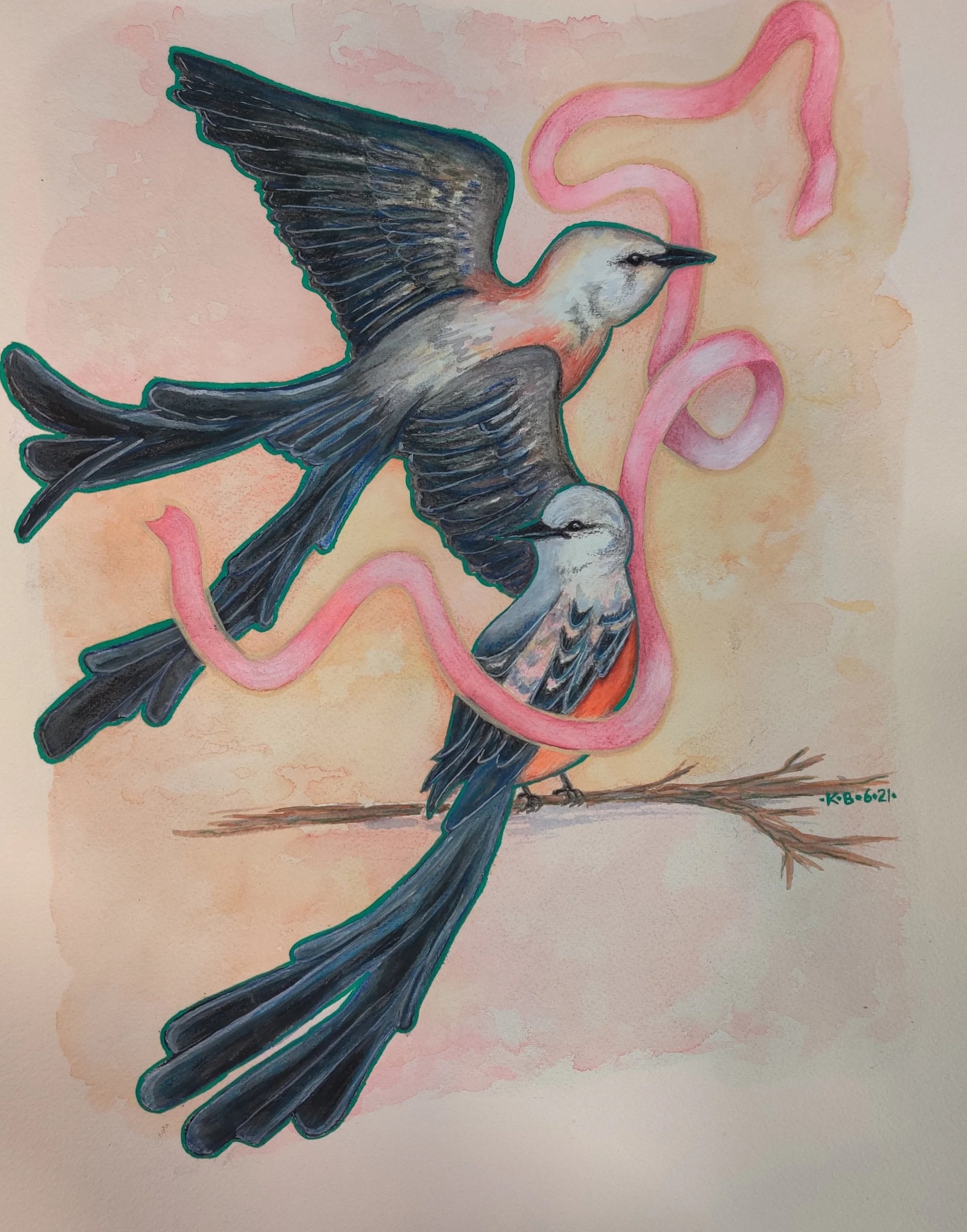 Scissortails. Image created for a dear friend's wedding announcement and invitation. Sold.