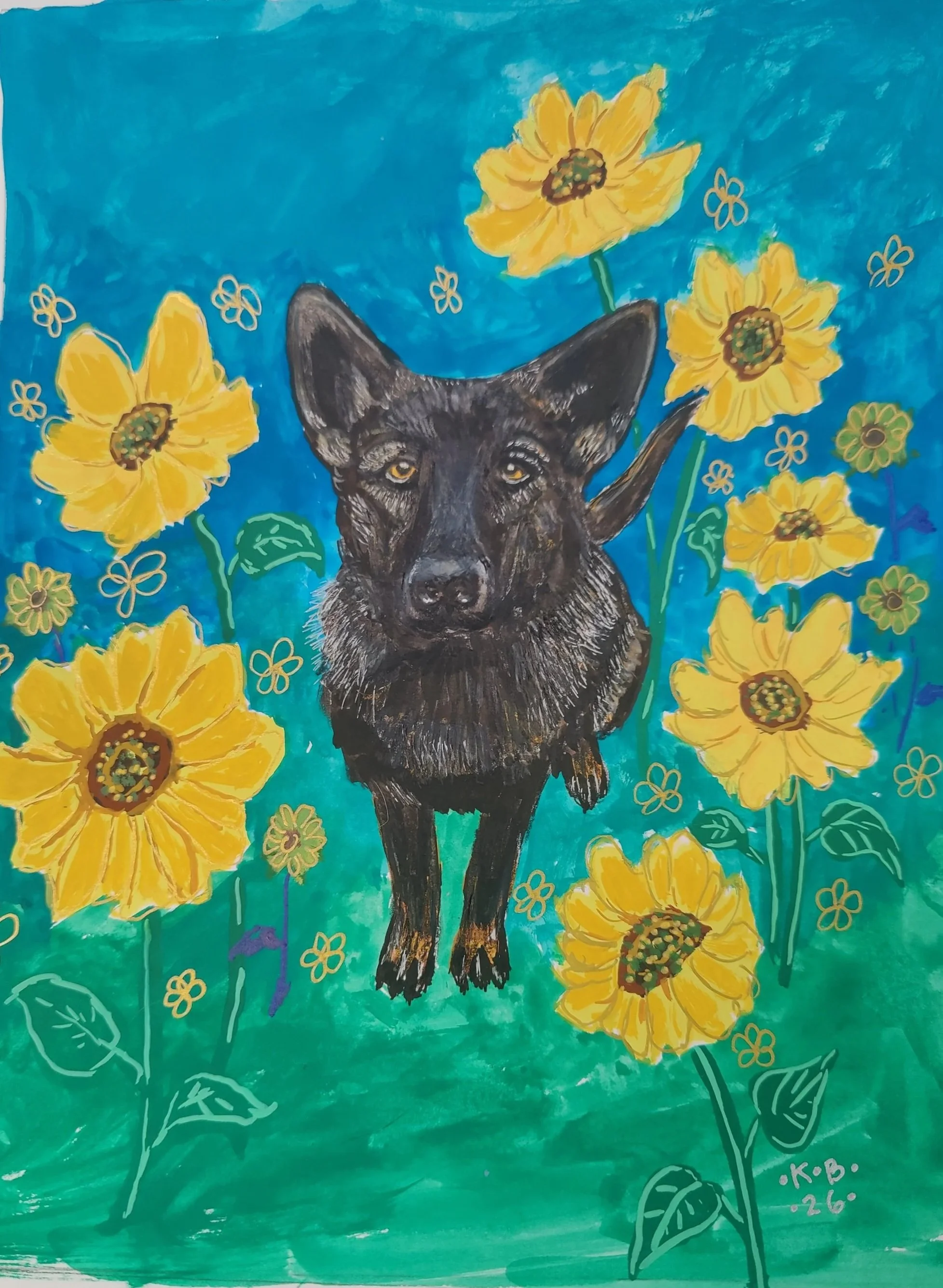 Memorial pet portrait. Sold.