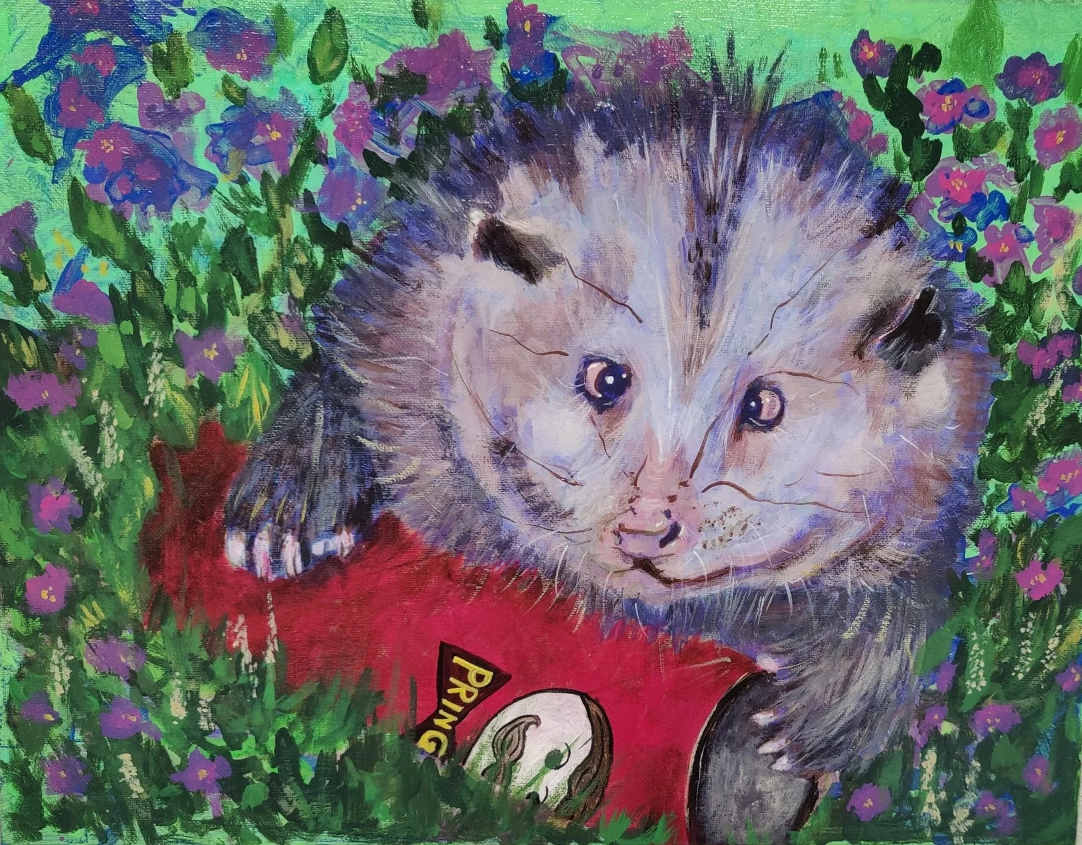 "Pringle." Portrait of an opossum, donated to Mizzou Division of Inclusion, Diversity and Equity.
