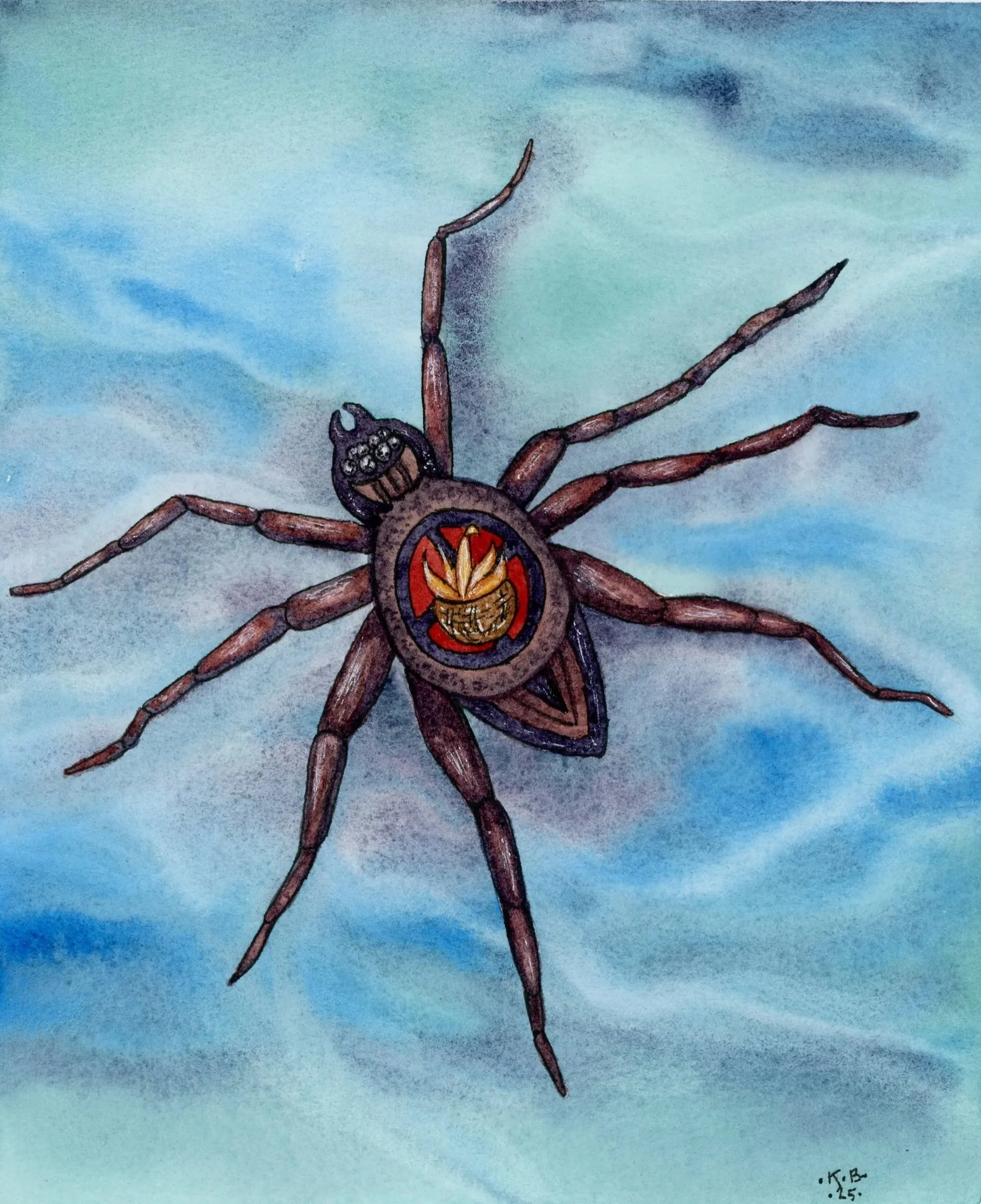 "Fire Carrier." Watercolor on paper. Look for it on display at the 55th Annual Cherokee Trail of Tears Art Show, April 11 thru May 16, 2026.