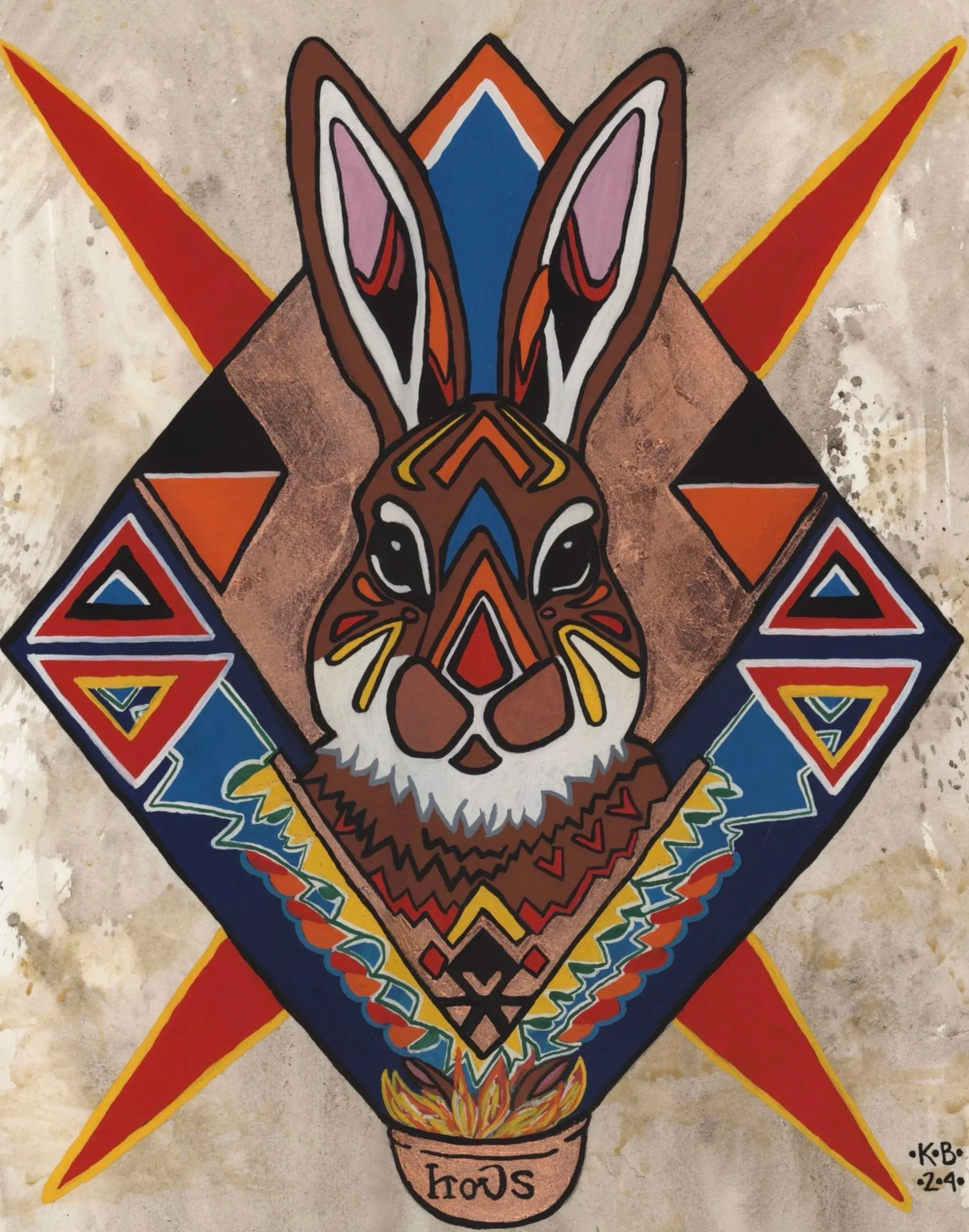 "Jistu". Mixed media on cotton paper. Private collection.