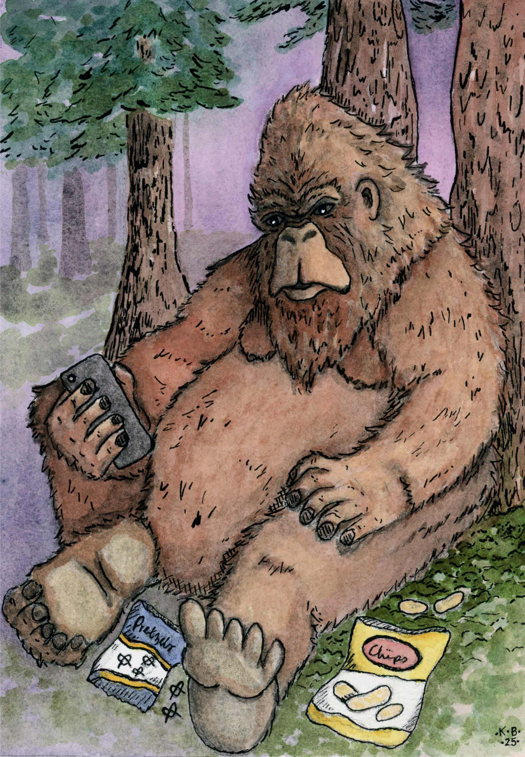 "Are my feet REALLY that big?" Watercolor on paper. Private collection.