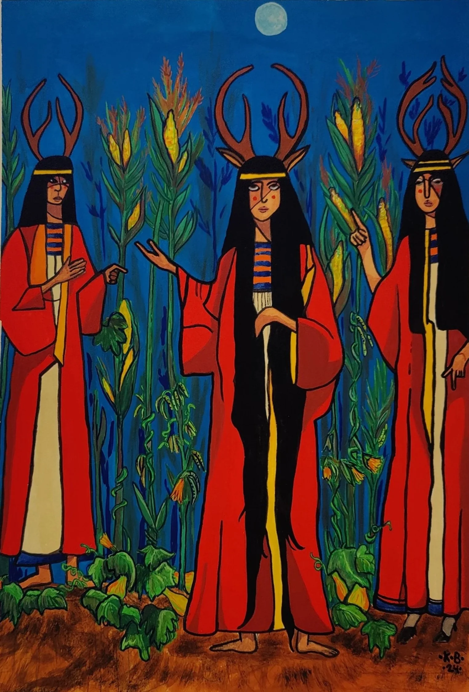 "Three Sisters." Gouache on paper. Private collection.