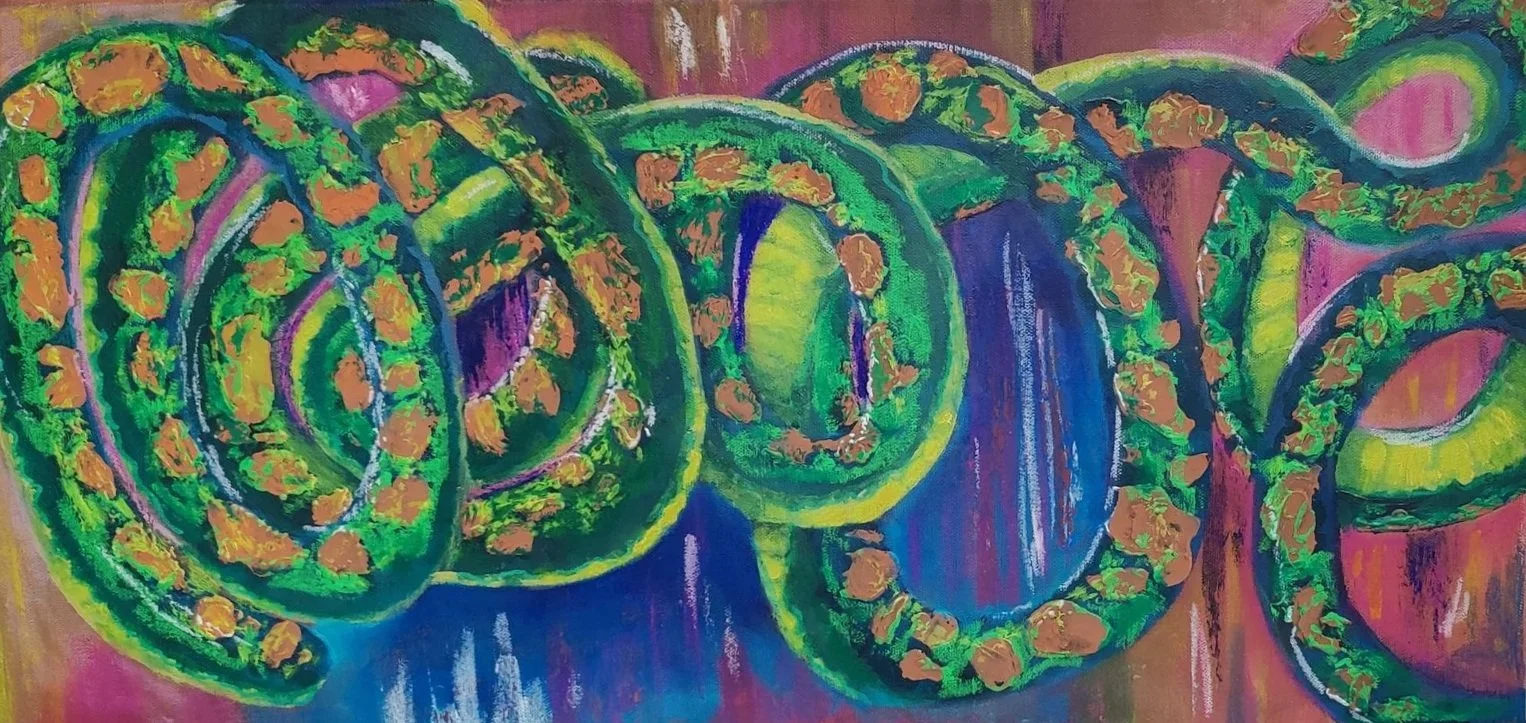 "Uktena's Arrival." Acrylic on canvas. 24"x11". $300