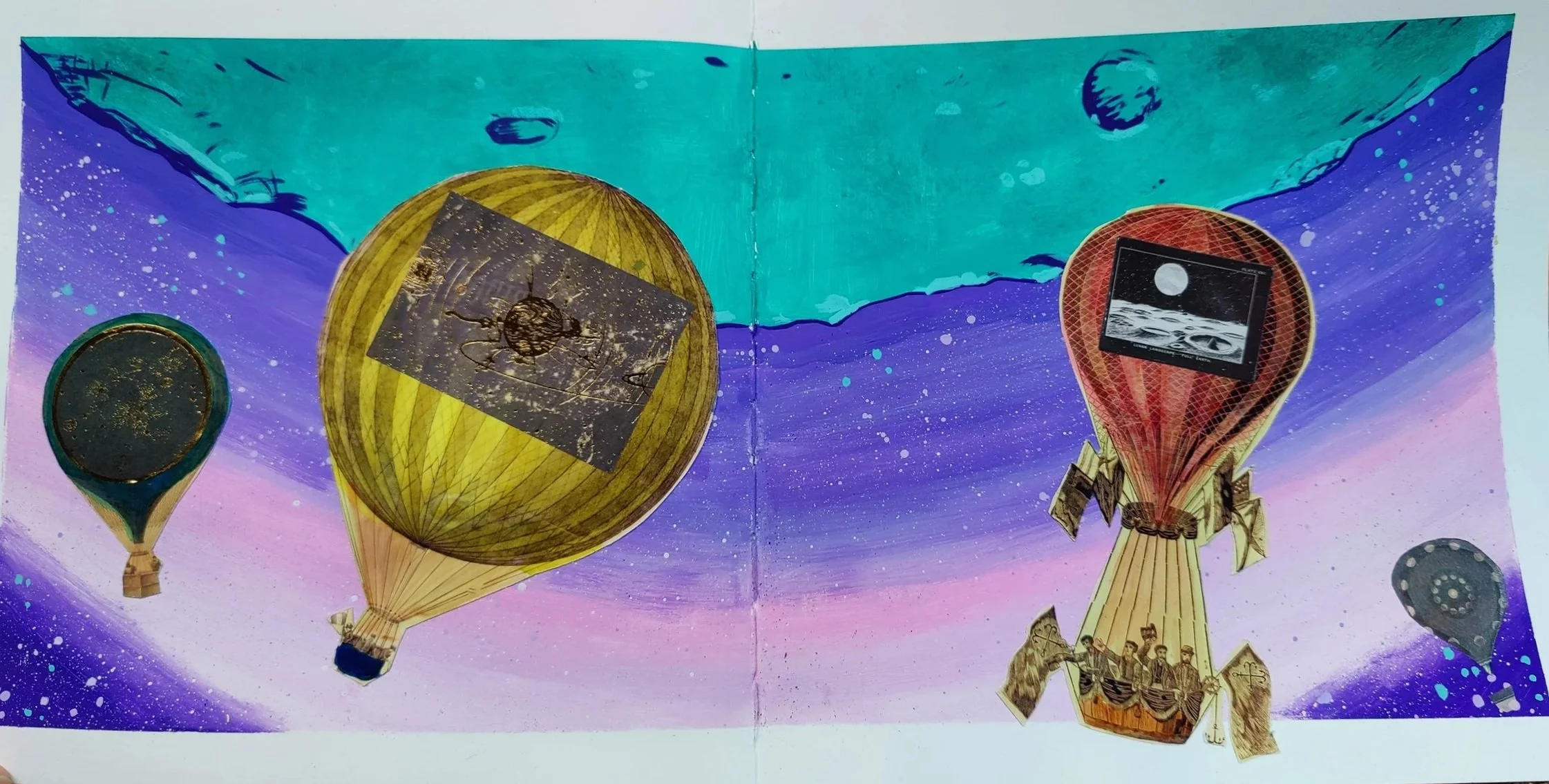 Sketchbook spread. Mixed media collage. Not for sale.