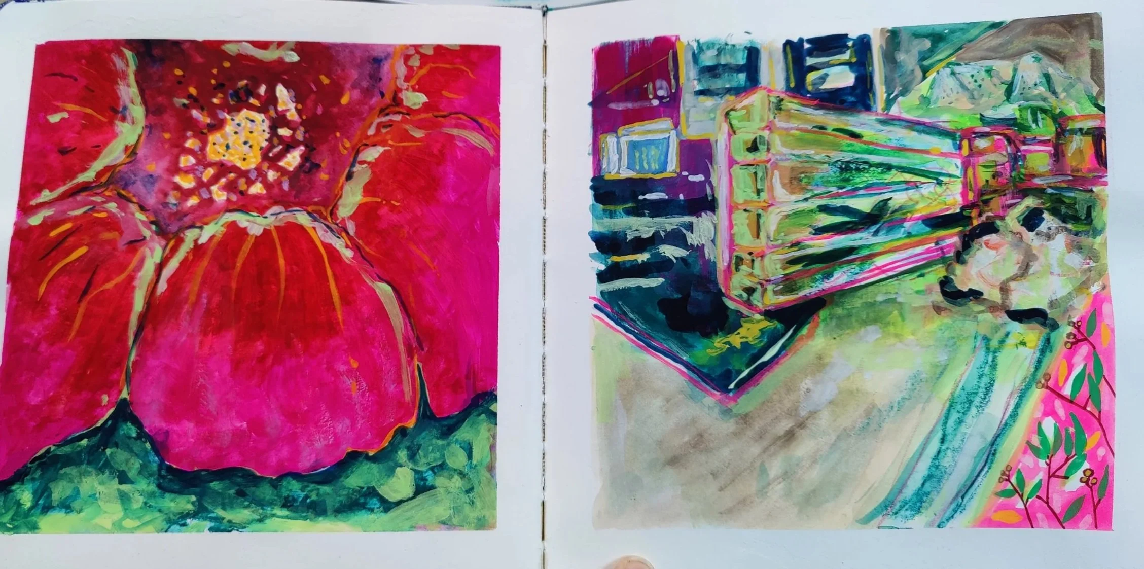 Sketchbook spread. Gouache on paper. Not for sale.