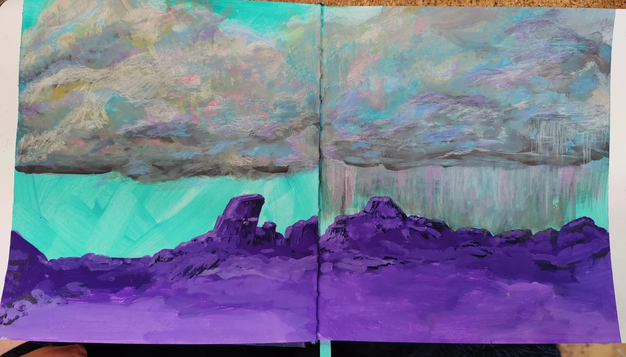 Sketchbook spread. Gouache on paper. Not for sale.