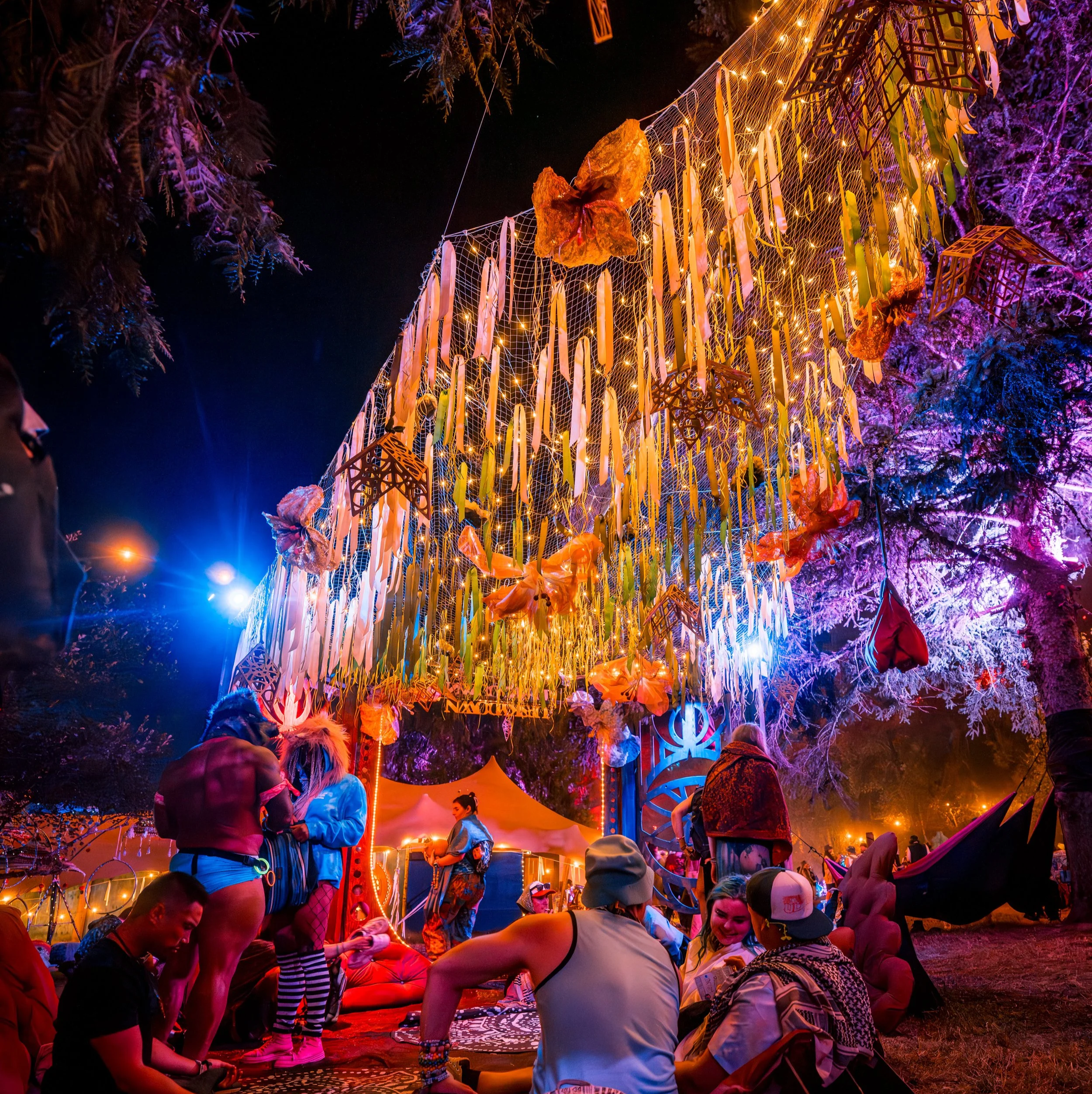 immersive lounge art installation Shambhala music festival psychedelic immersive party theatre event lights visionary art