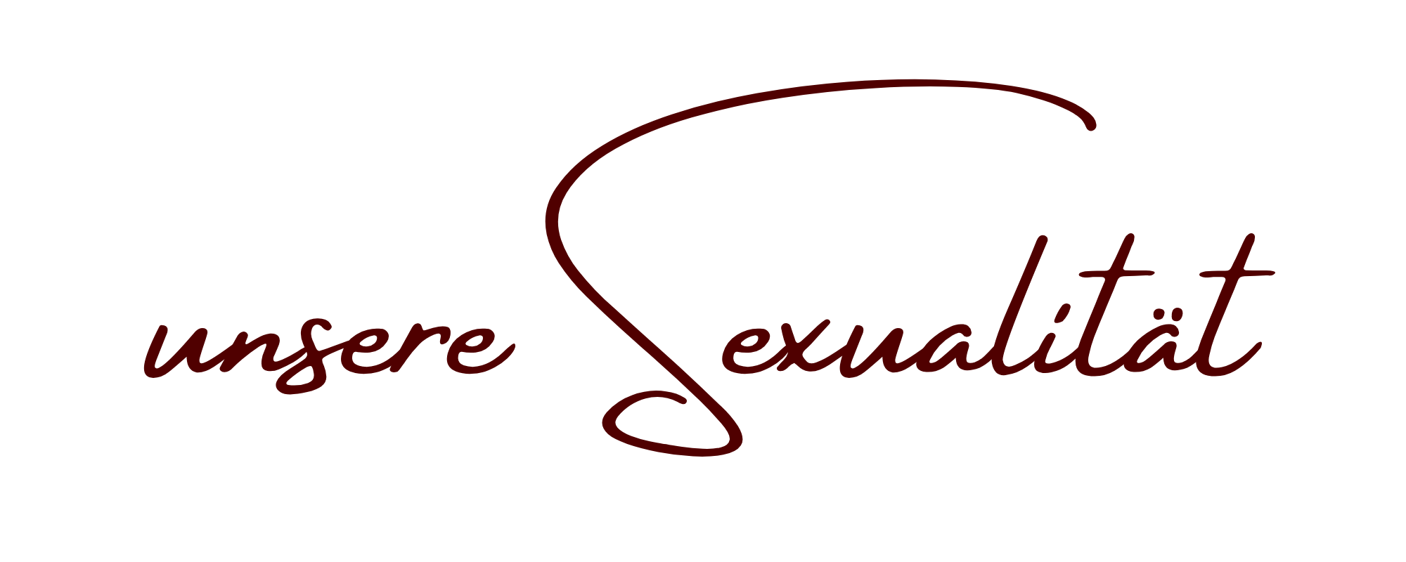 Das Bild zeigt eine stilisierte Grafik mit den Worten "unsere Sexualität" in einer eleganten, roten Schrift. Der Text ist künstlerisch gestaltet, wobei der Begriff "Sexualität" deutlich hervorgehoben ist.