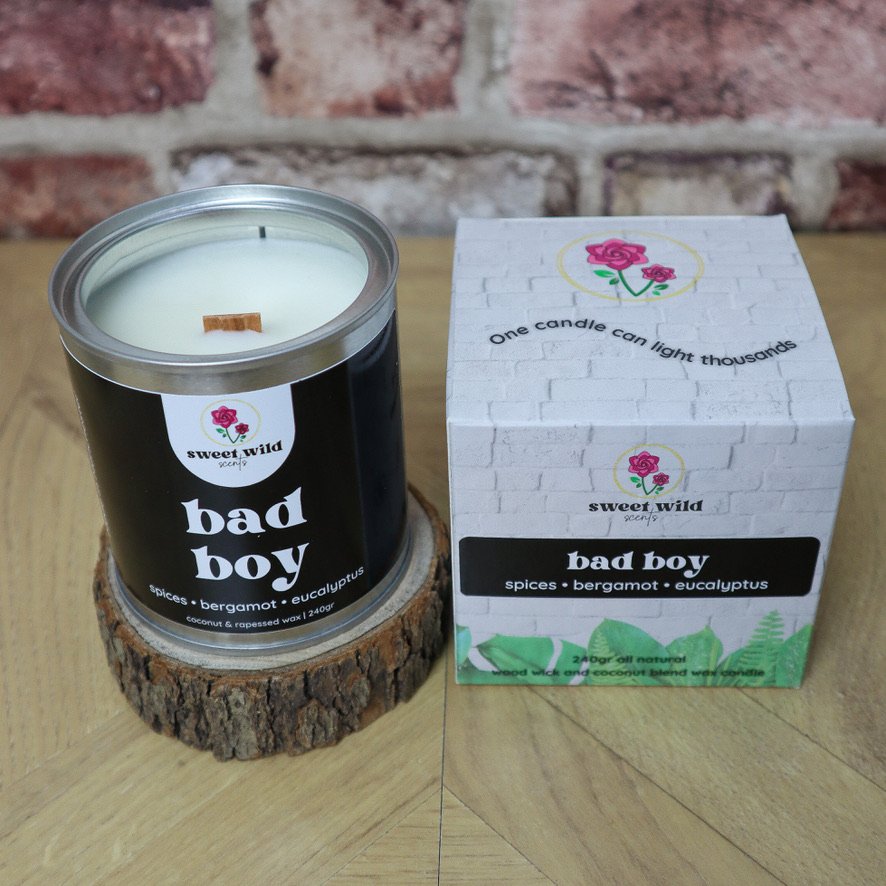 natural wax wood wick candle bad boy plant based