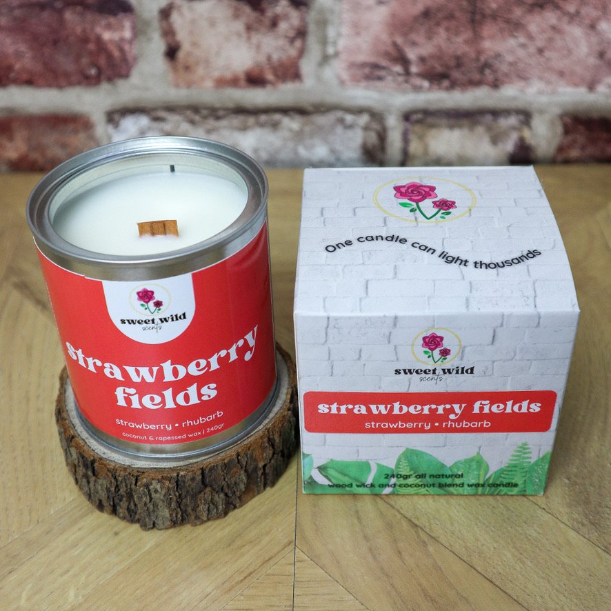 natural wax candle strawberry rhubarb coconut rapeseed