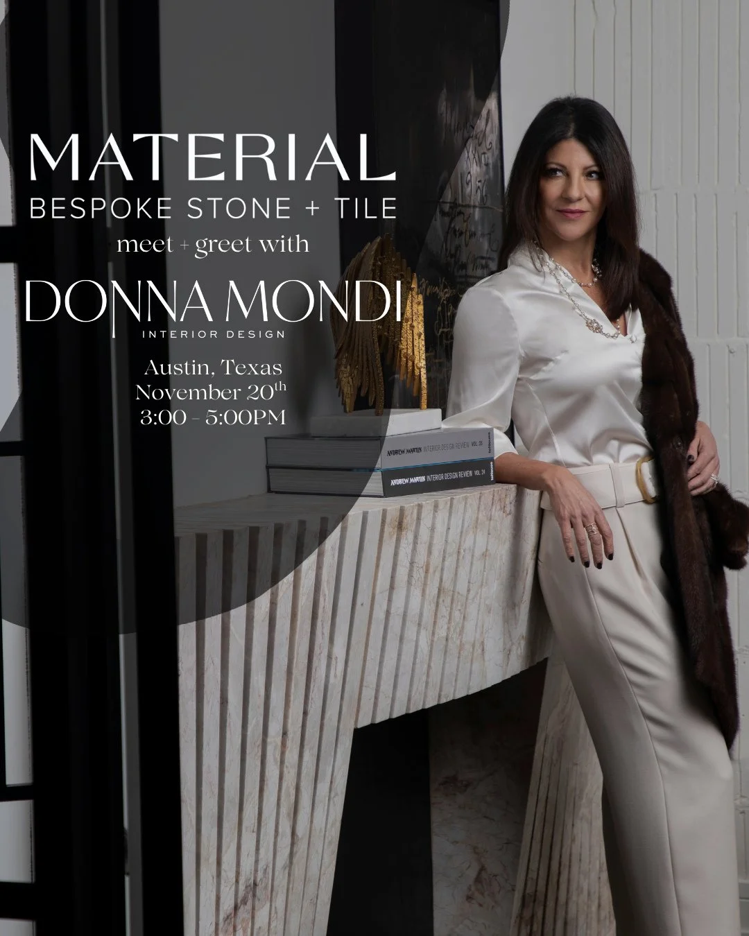 Austin! I'm coming for you! ⁠
⁠
Next week I will be hosting a meet + greet at the Material Bespoke Stone + Tile showroom. Come say hello, talk all things fireplaces and stone hoods, and dive into the art of designing interiors with soul ✨️⁠
⁠
When - 