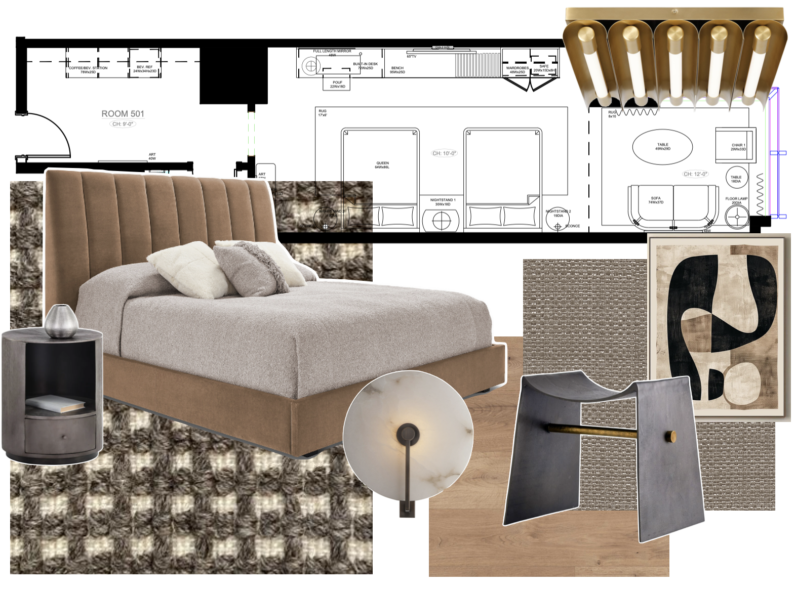 Mondi, Luxury, Chicago, Illinois, Denver, Colorado, Residential Interior Design, Interior Designer, Design Firm, New Construction, Hotel, Contract, Hospitality, Mood Board, Moody Palate, Floor Plan, Guest Bedroom, Luxury Suite
