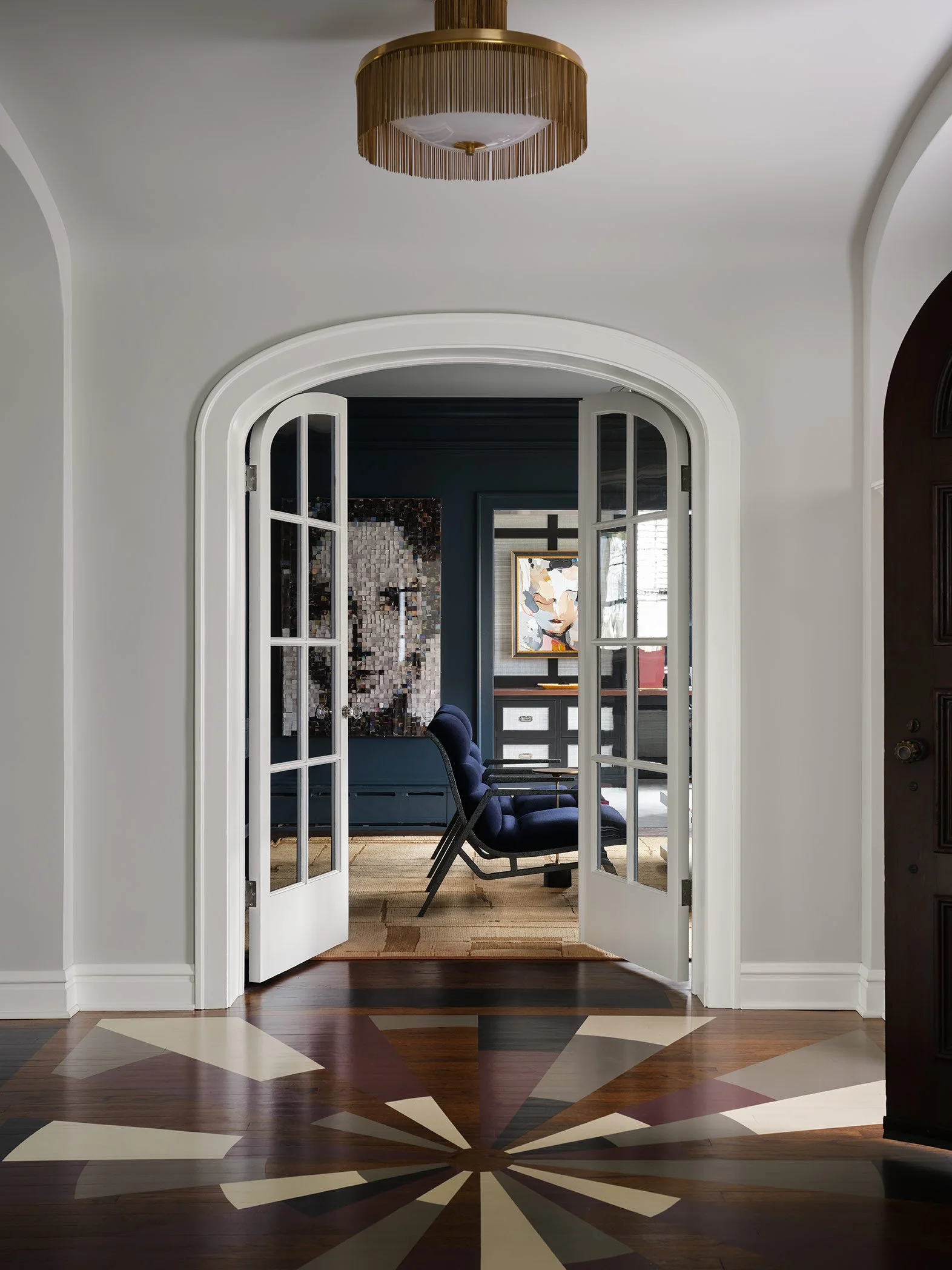 Mondi, Luxury, Dining Room, Chicago, Illinois, Denver, Colorado, Luxury Residential Interior Design, Luxury Interior Design Firm, Renovation, Foyer, Statement Flooring, Office, French Doors, Painted Floors