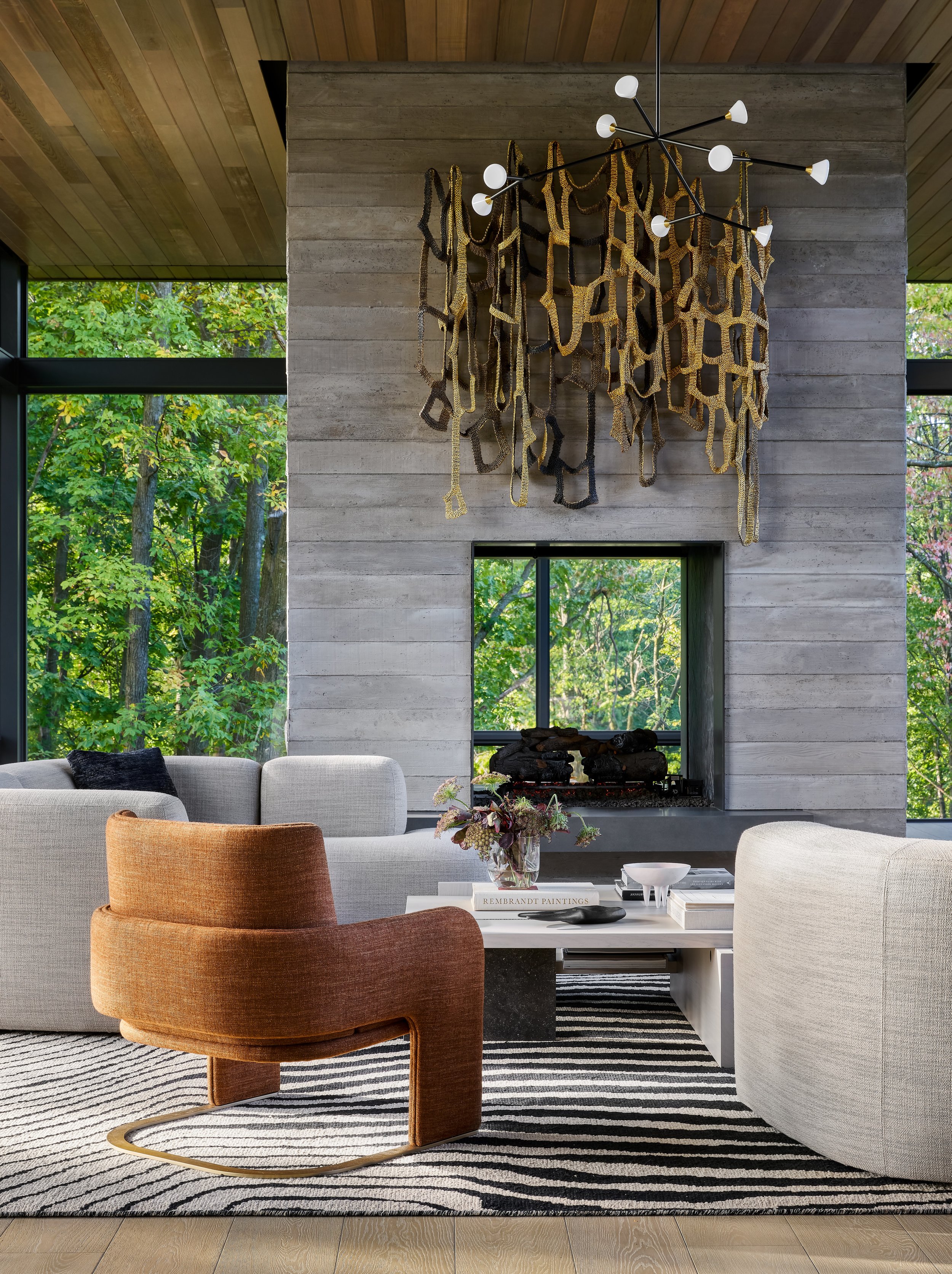 Mondi, Luxury, Chicago, Denver, Grand Rapids, Michigan, Residential Interior Design, Interior Designer, Design Firm, Renovation, New Construction, Living Room, Family Room, Fireplace, Statement Art, Natural Light, Floor to Ceiling Windows, Texture