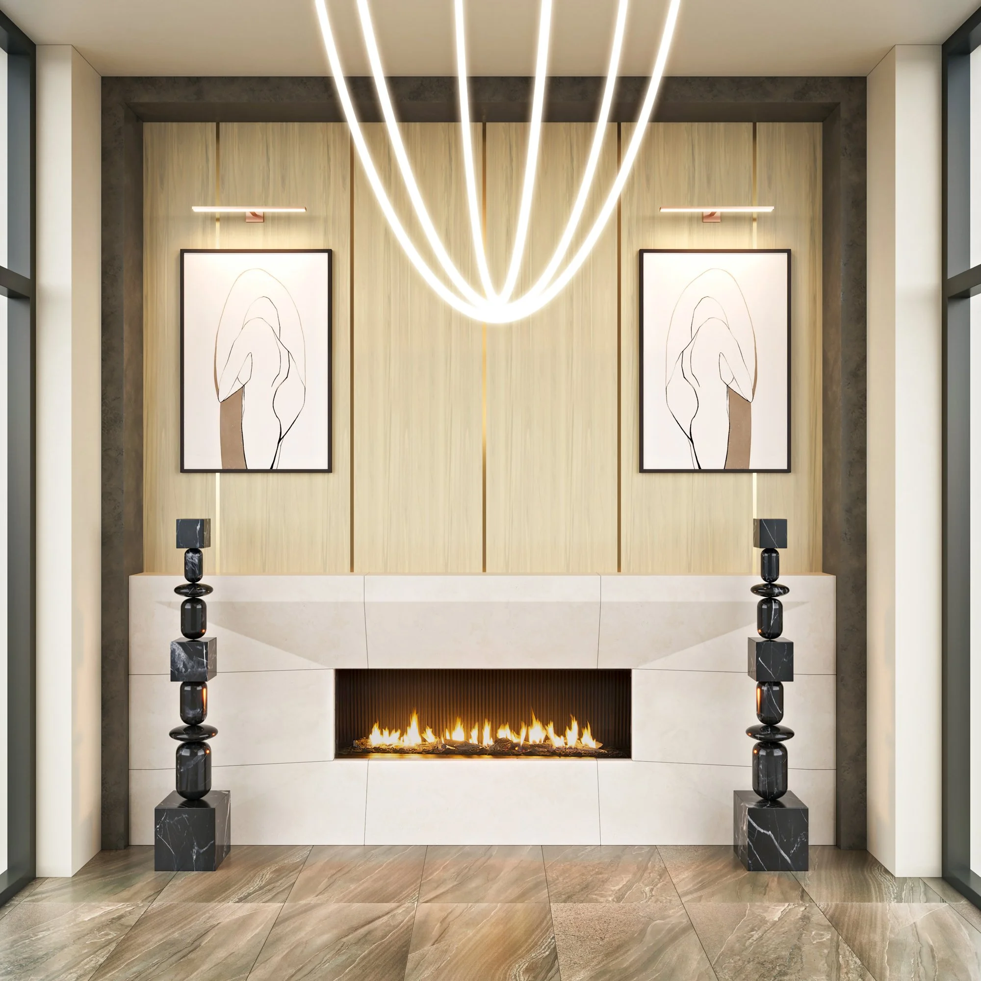 Mondi, Fireplace, Fireplace Surround, Maximalist, Riviera Beige Limestone, Material