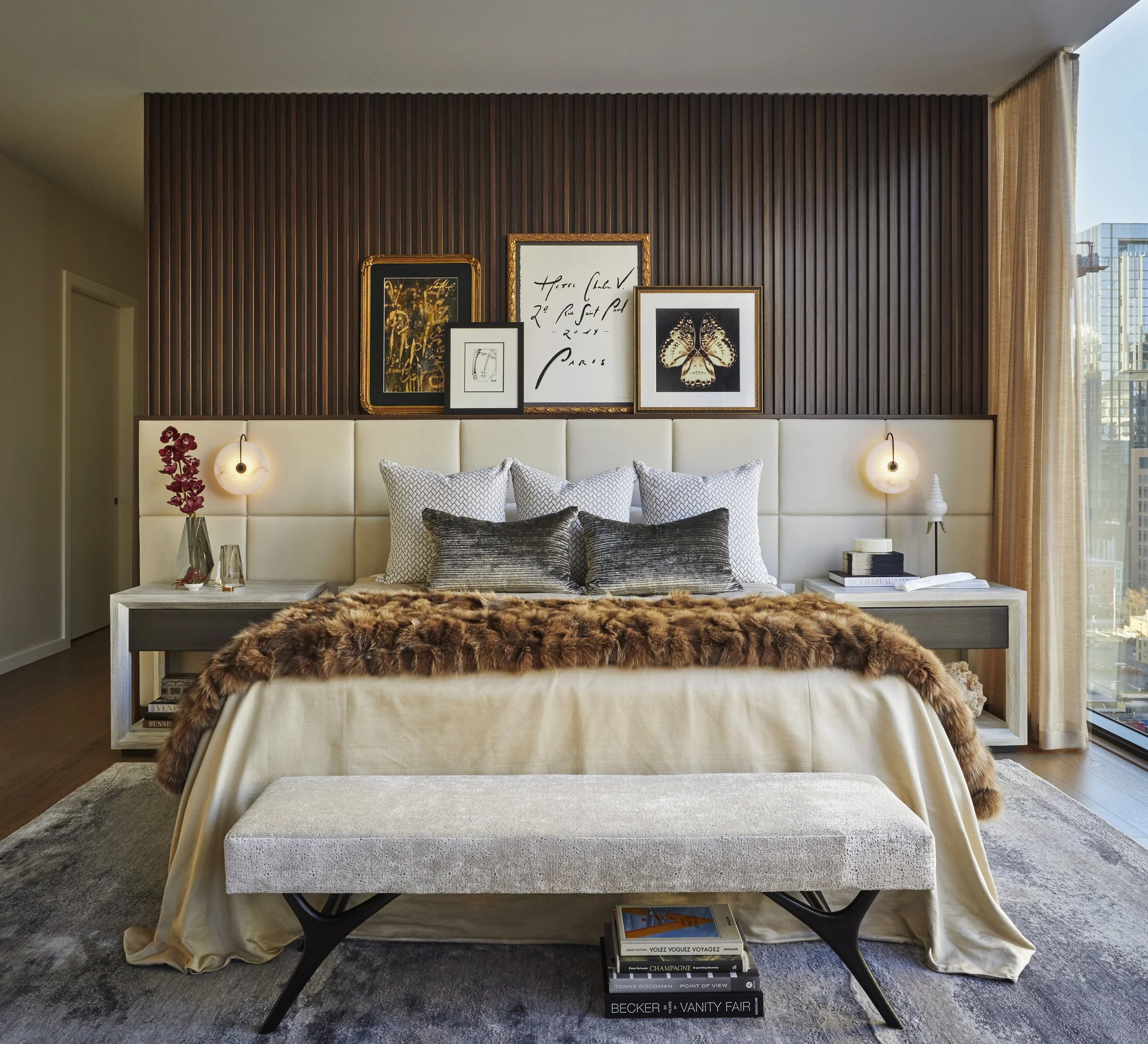 Mondi, Interior Design, Primary Bedroom, Master Suite, Chicago, Illinois, Luxury Residential Interior Design, New Construction, Gallery Wall