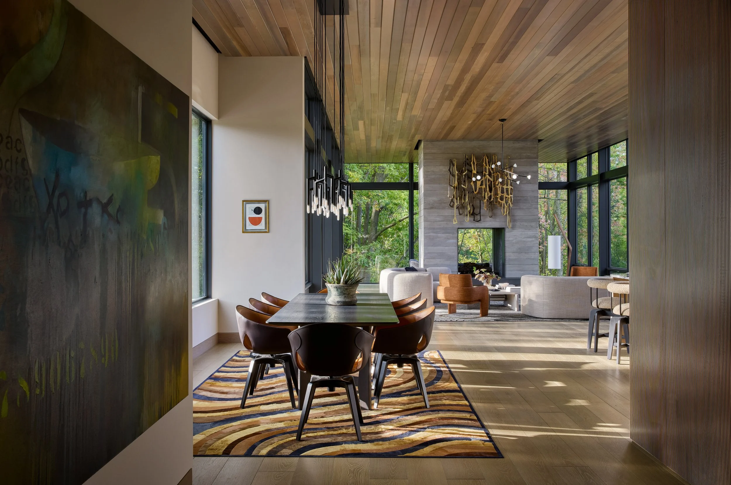 Mondi, Luxury Design, Chicago, Illinois, Denver, Colorado, Grand Rapids, Michigan, Interior Designer, Luxury, Residental Interior Design, Renovation, New Construction, Modern, Open Concept, Natural Materials, Statement Art, Dining Room, Family Room