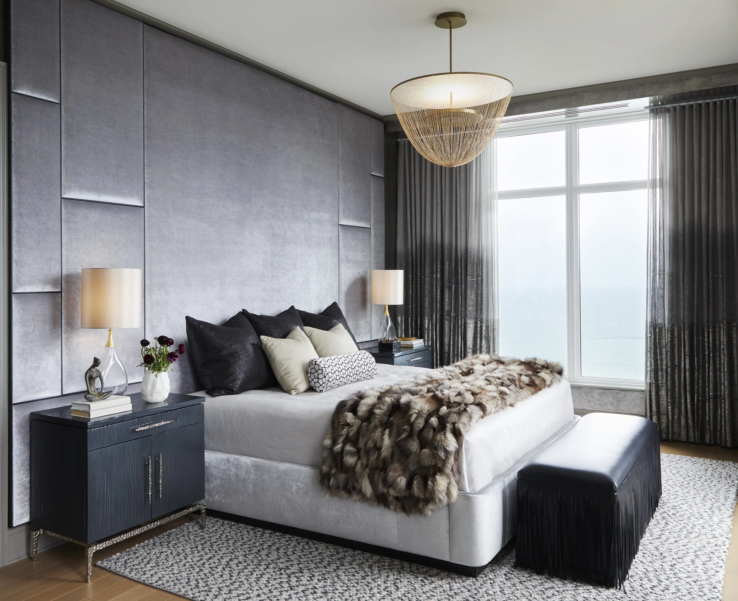 Mondi, Interior Design, Denver, Colorado, Chicago, Illinois, Luxury Residential Interior Design, Luxury Interior Design Firm, New Construction, Modern, Primary Bedroom, Master Bedroom, Guest Bedroom, high-rise, city living, luxury